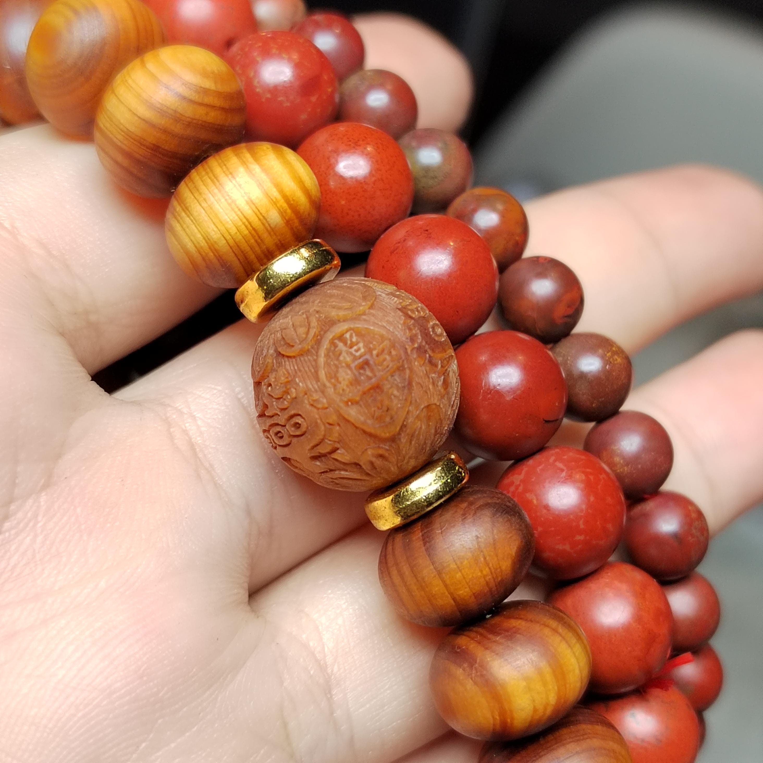 3pcs Set Aromatic Wood Bracelets with Wujia South Red Agate Accent |Ya Bai Thuja| Carved Cypress| Natural Aroma| Panwan Ready SL415