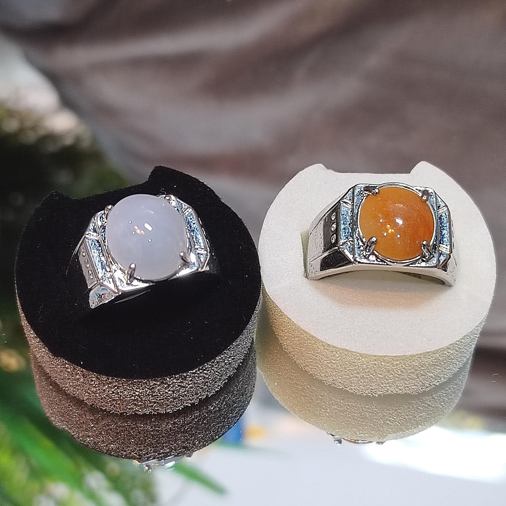 Large Luxury Certified Burmese Natural Gemstone Untreated Man Ring White Icy/ Natural Sugar Cane Yellow Jadeite For Him SL165 SL166 - SL Precious
