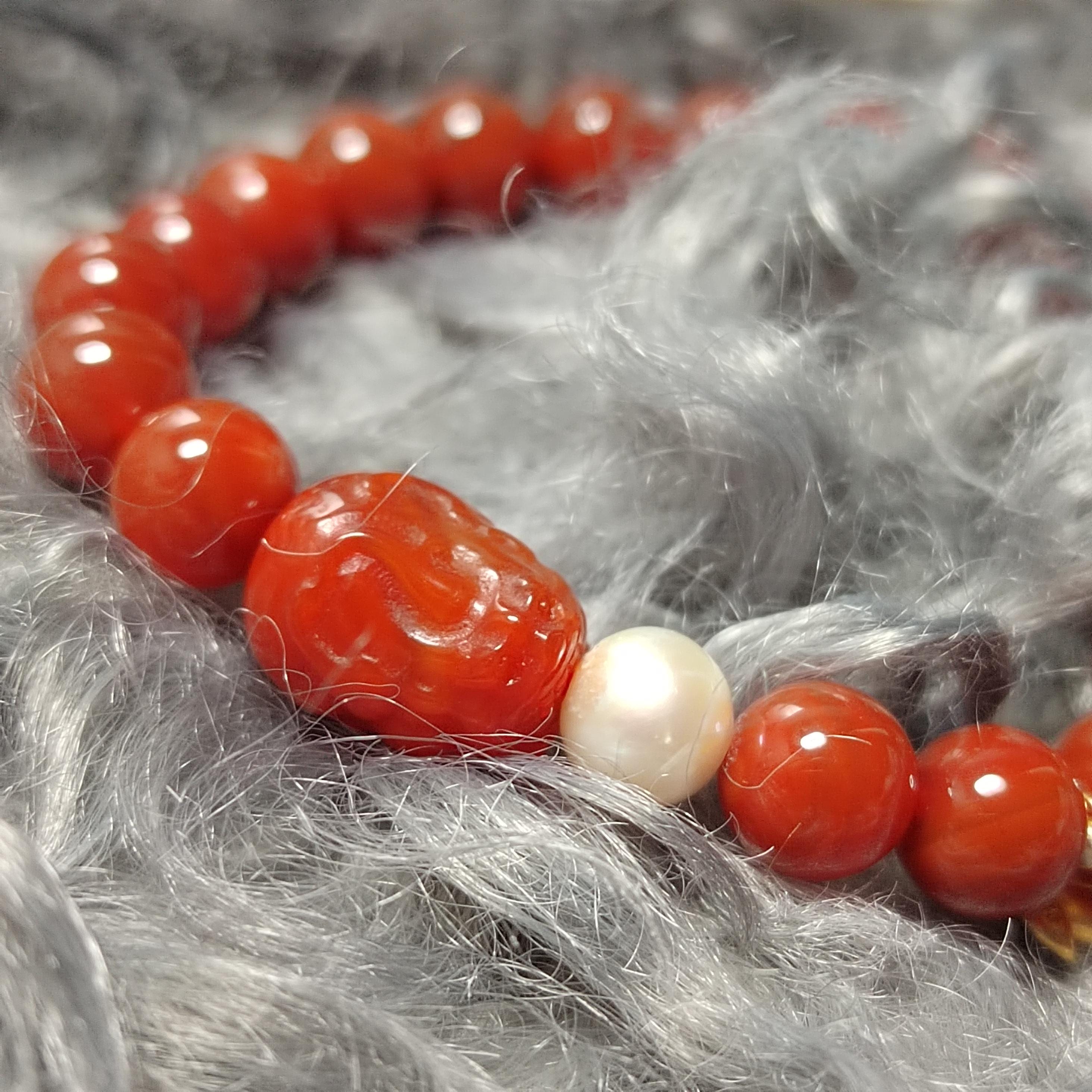 Certified Natural Untreated China Baoshan Southern Red Oily Nanhong Agate Brave Troops Bead, Fresh Water Pearl l, S925 Leaf Bracelet SL281