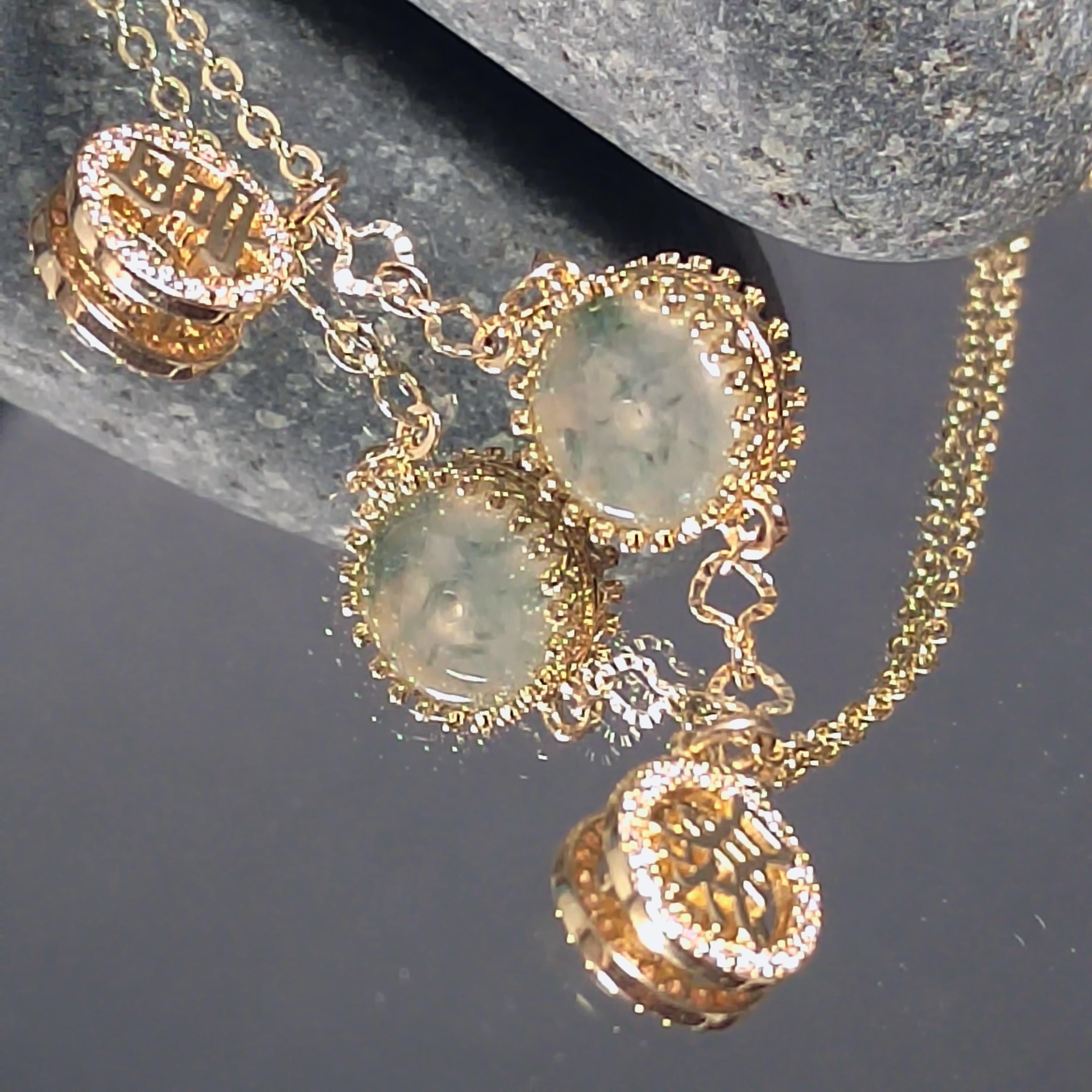 Certified A-Grade Natural Untreated Burmese Round Floating Flower Icy Jadeite 14k GF Set Bracelet Anklet SL292