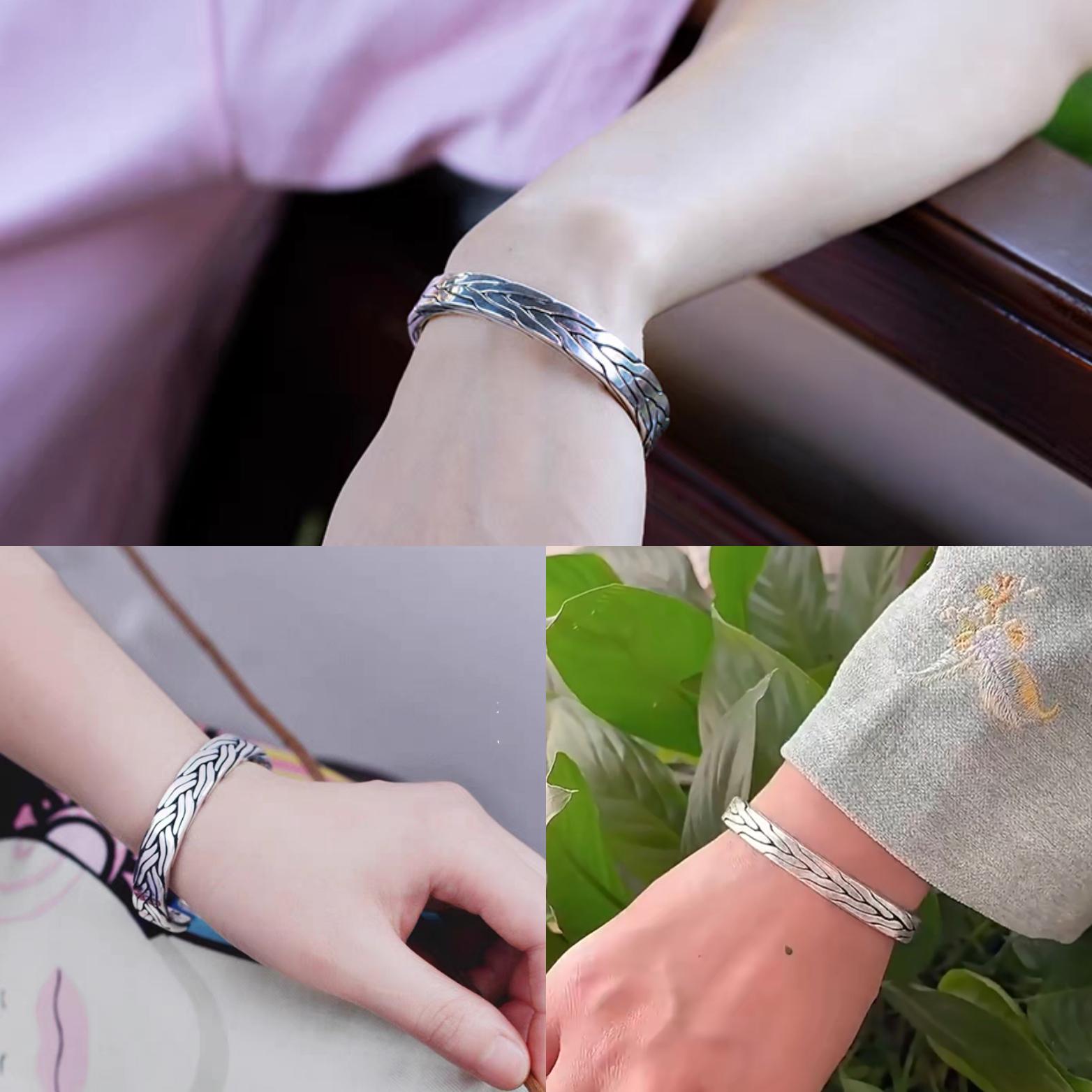 Elegant Unisex 2pcs S9999 Silver Filled Vermeil Ring & Bangle Set | Thai Trend Fashion Jewelry SL236