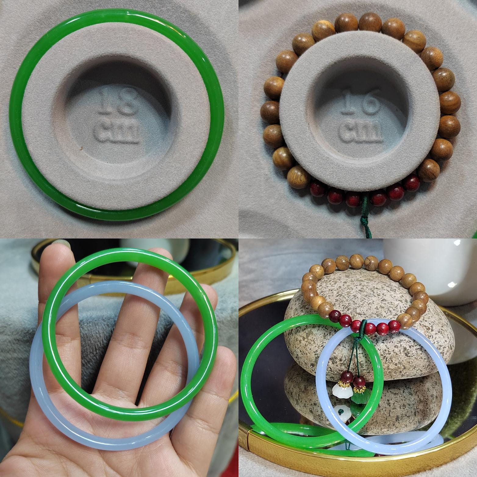 Agate Bangle Bracelet Set: Purple & Green Agate, Sandalwood Beads SL0450C
