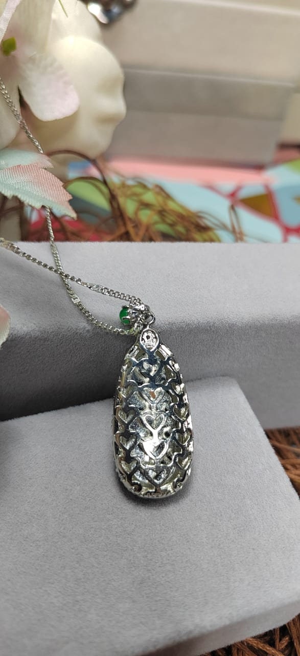 Certified Natural Burmese Apple Green Jadeite Teardrop Necklace | 18K White Gold SL063 - SL Precious