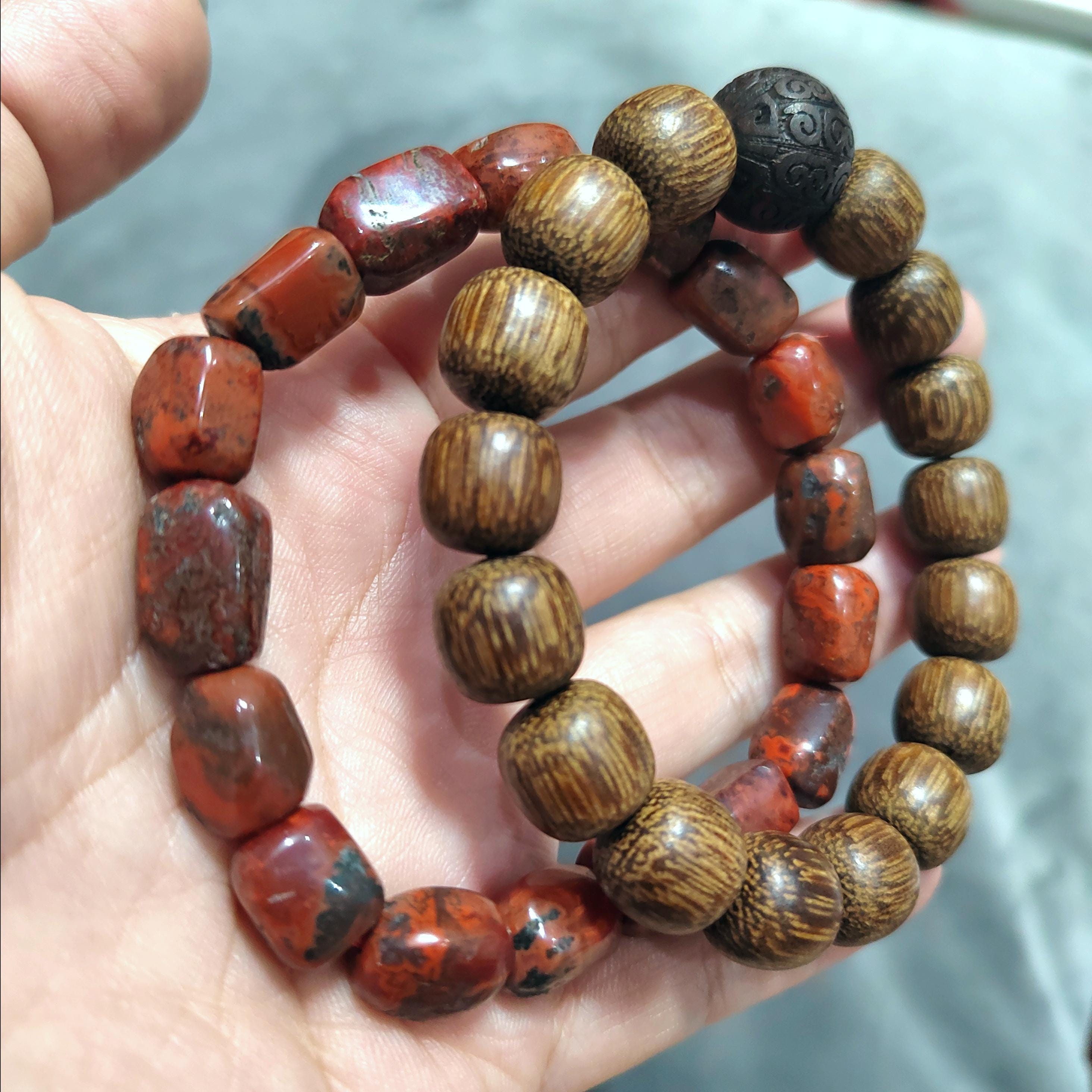 Certified A-Grade Natural Southern Sichuan Liangshan Waxi Uneven Cut Beads m| Raw Skin/Shape| Free Agarwood Bead Bracelet 2pcs Set SL383