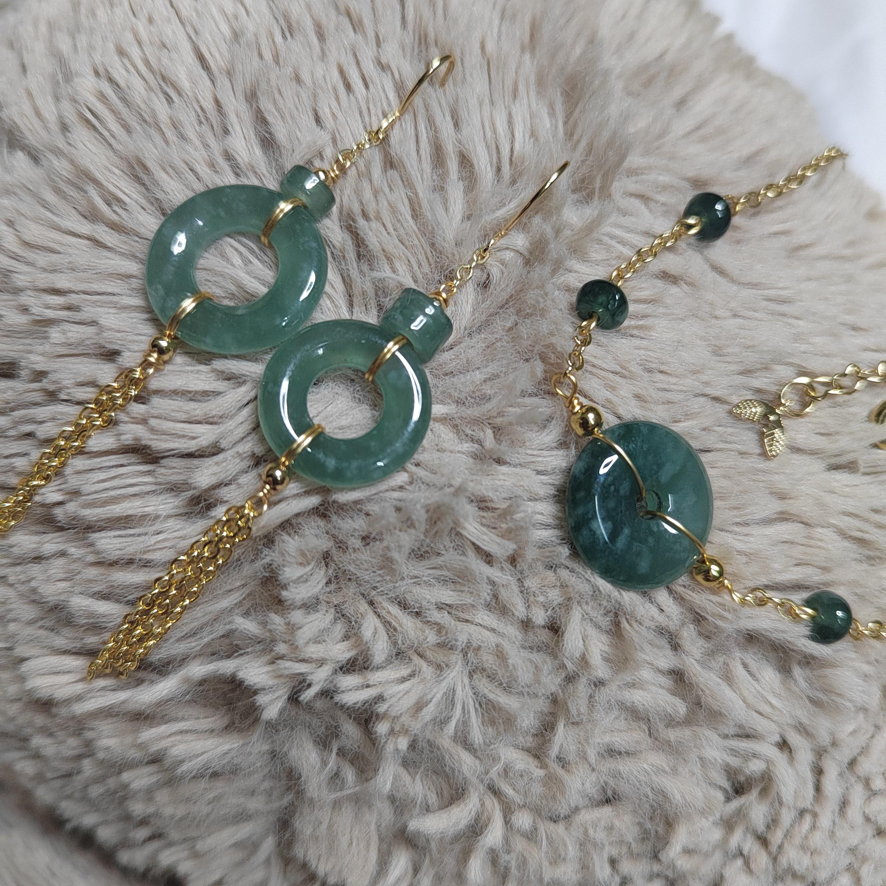 Certified Guatemala Icy Jadeite 2pcs Set | 14K Gold Filled | Minimalist Earrings & Bracelet | Elegant Pi Disc 平安扣 SL117