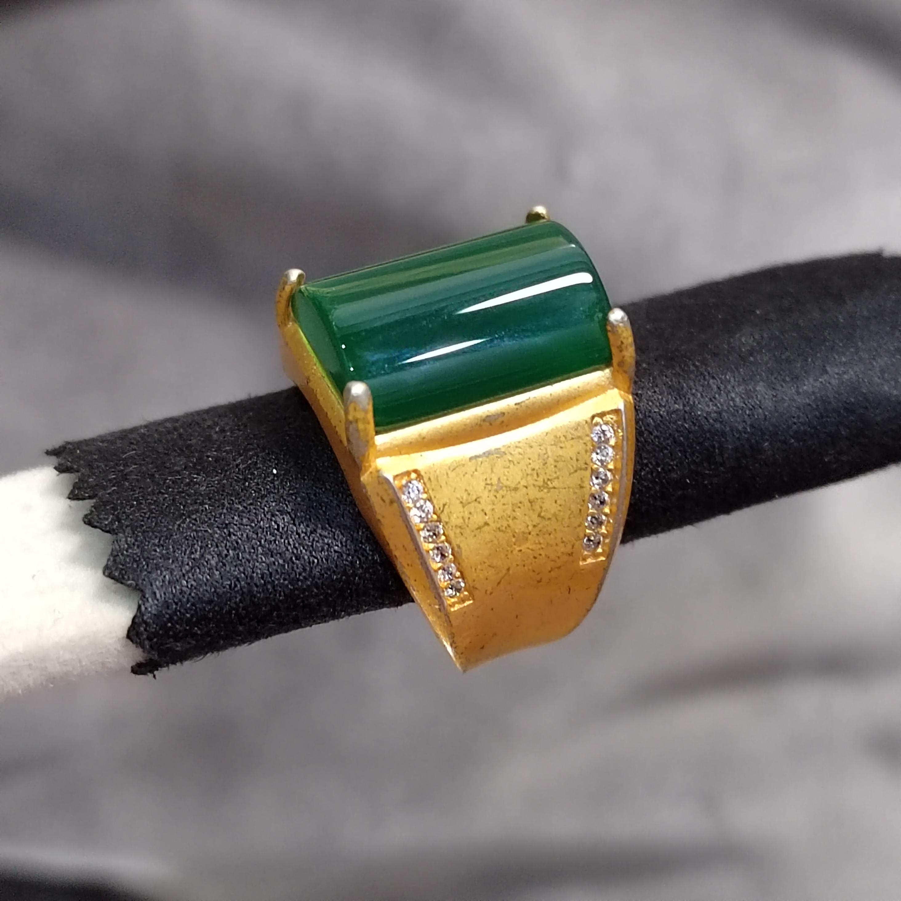 Natural Untreated Large Green Chalcedony Man Ring Silver Gold Plated Zircon SL150, SL151, SL152 - SL Precious