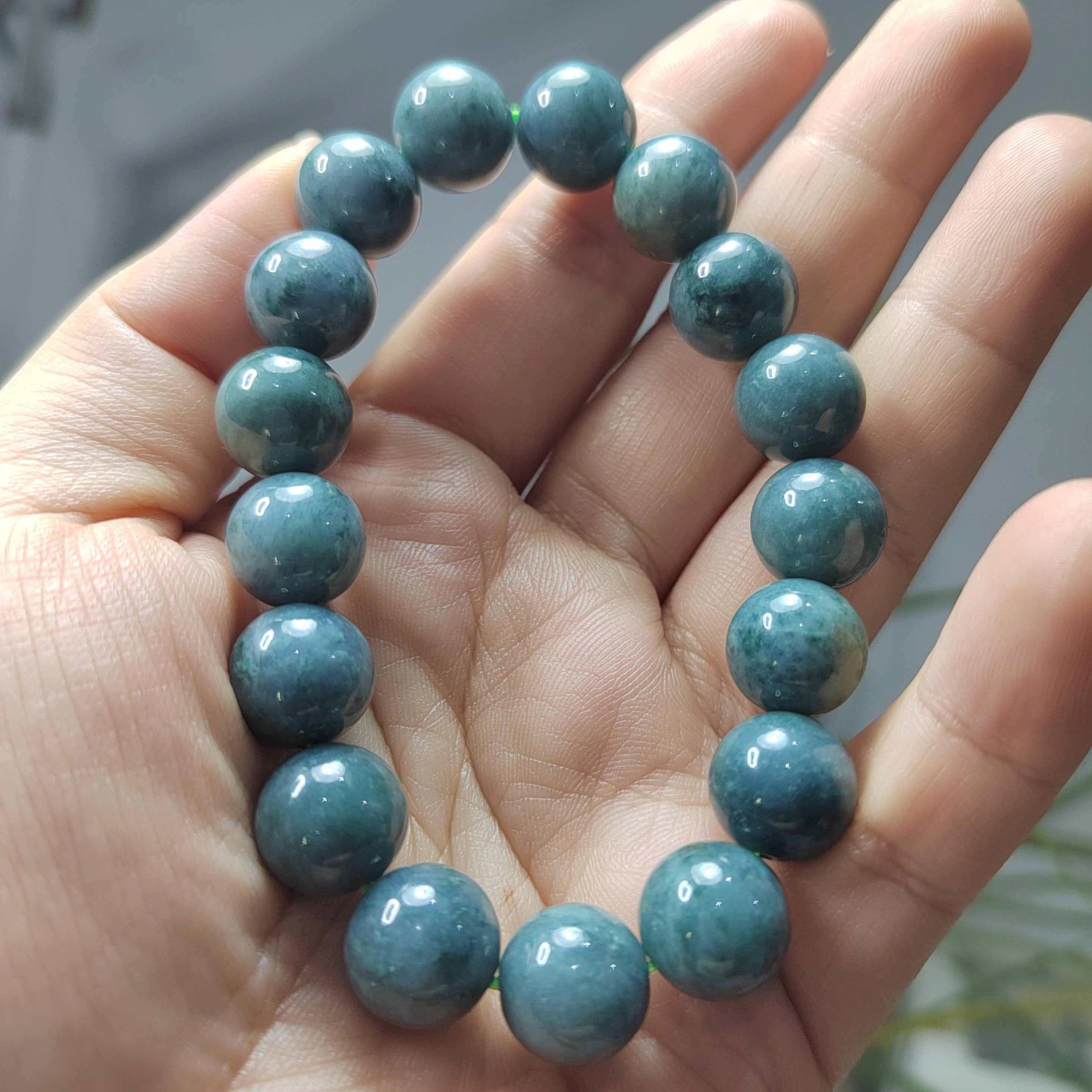 Certified Burmese Natural Blue Water Untreated Beautiful Blue Green Yellow 17pcs Beads Jadeite Bracelet 蓝水带黄翡 SL105