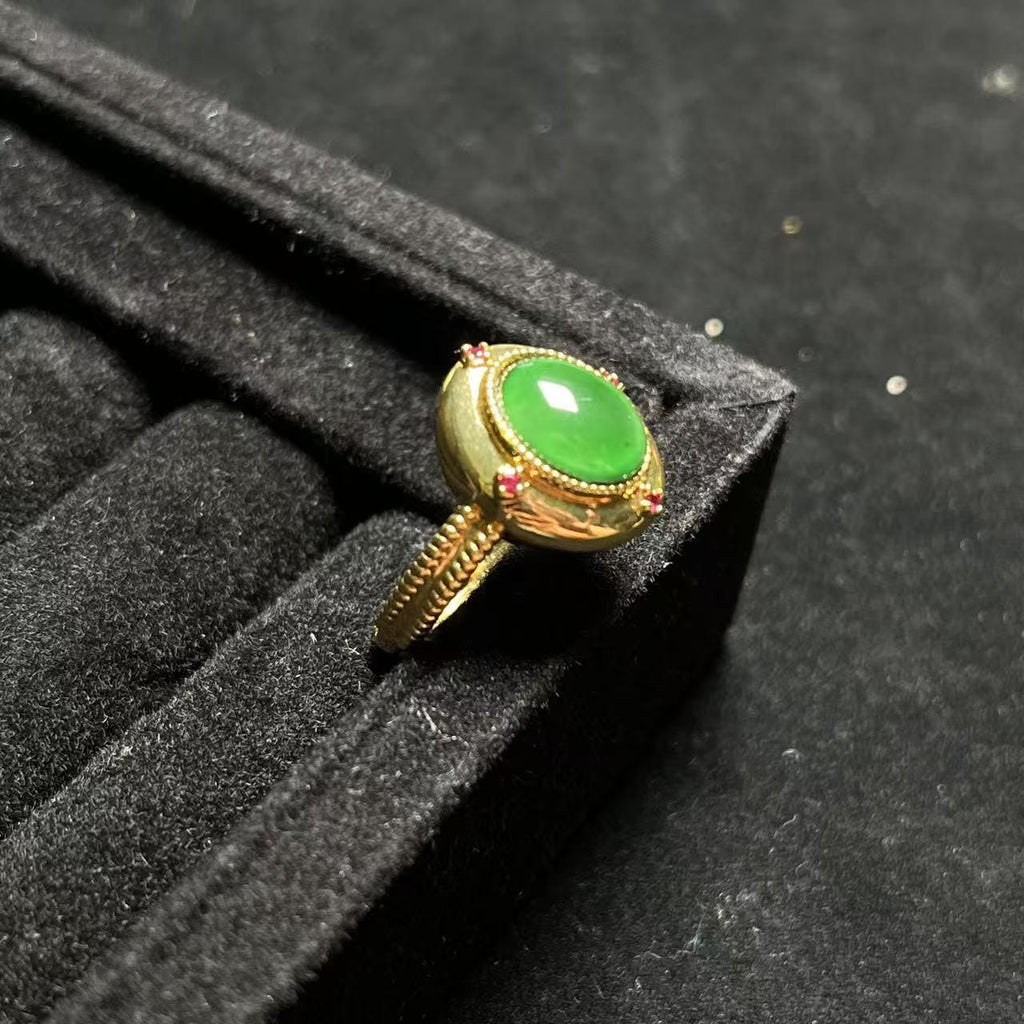 Certified Natural Untreated Guatemala Imperial Green  Oval Cabochon Jadeite Elegant Ring SL369x37