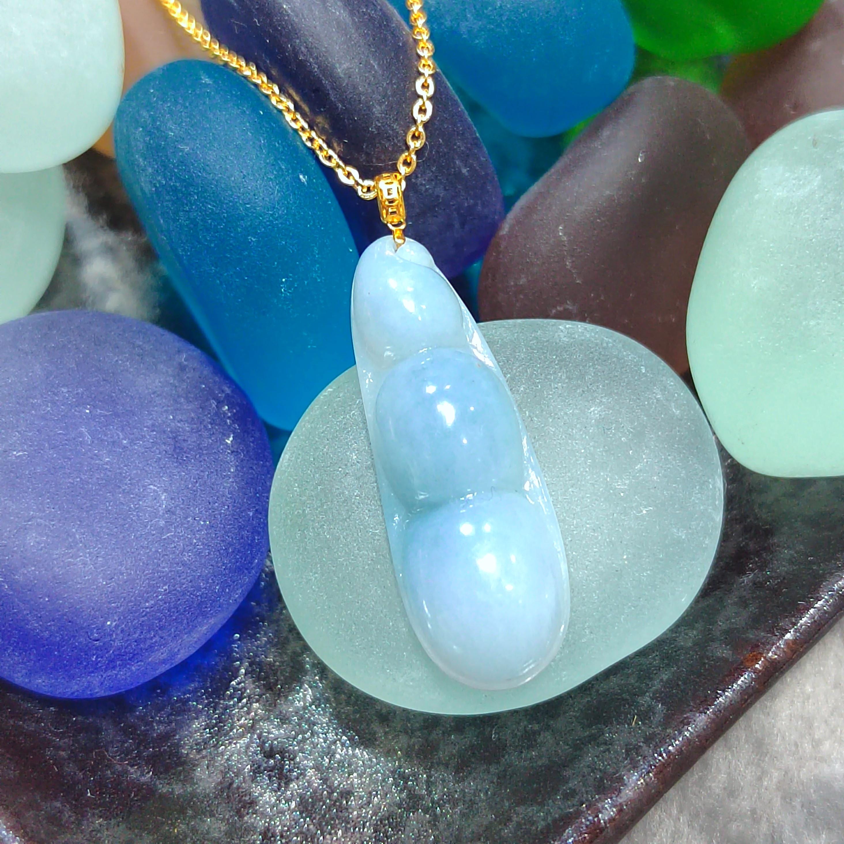 Hand Carved Elegant Rare Purple Icy Lucky Bean 福豆 Shape Jadeite 18K Solid Yellow Gold Setting SL022 - SL Precious