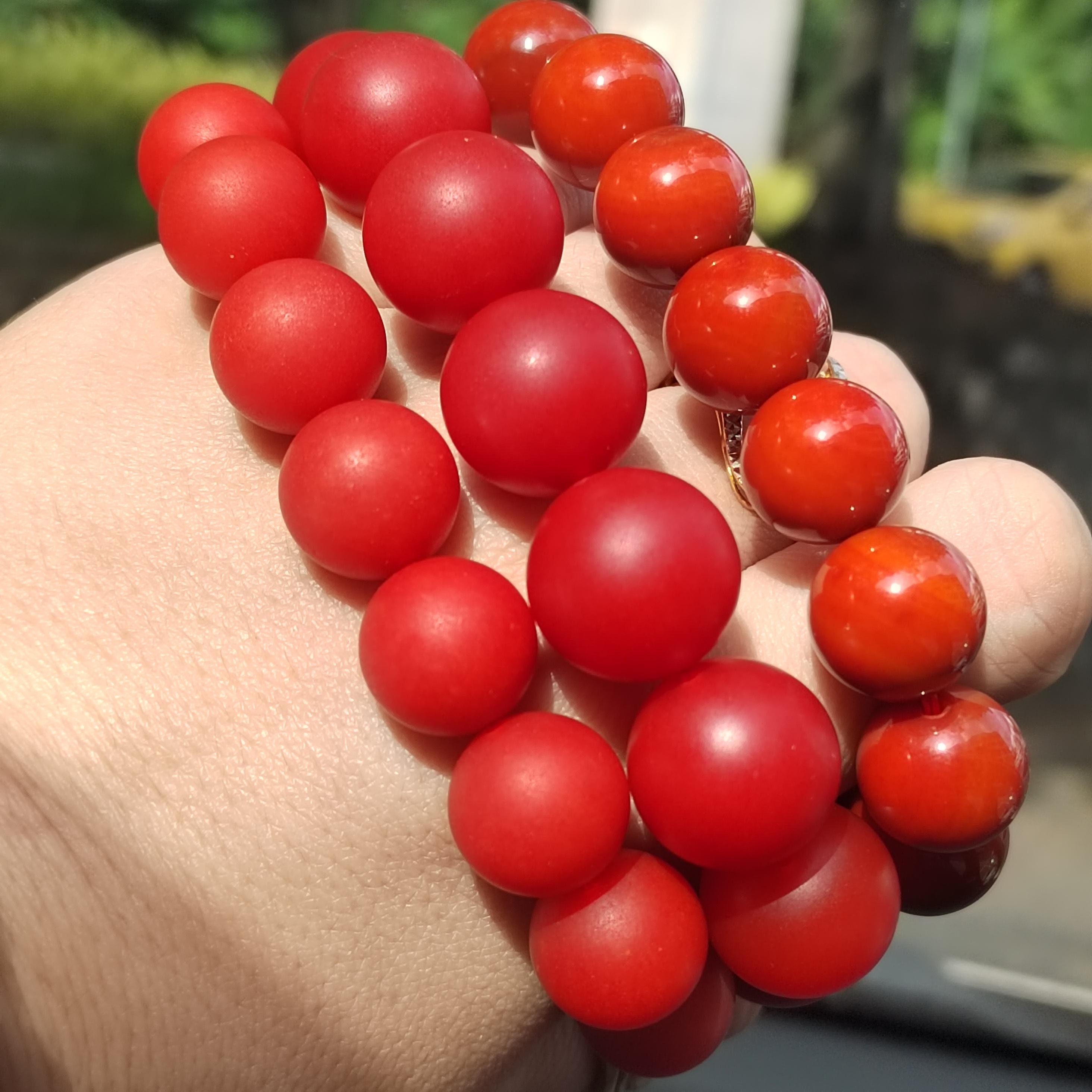 Certified A-Grade Natural Yunnan Baoshan Xishan Yangliu Jinhong Beads Nanhong Agate Matte Surfaces Beads Bracelet 14-14.2mm SL401