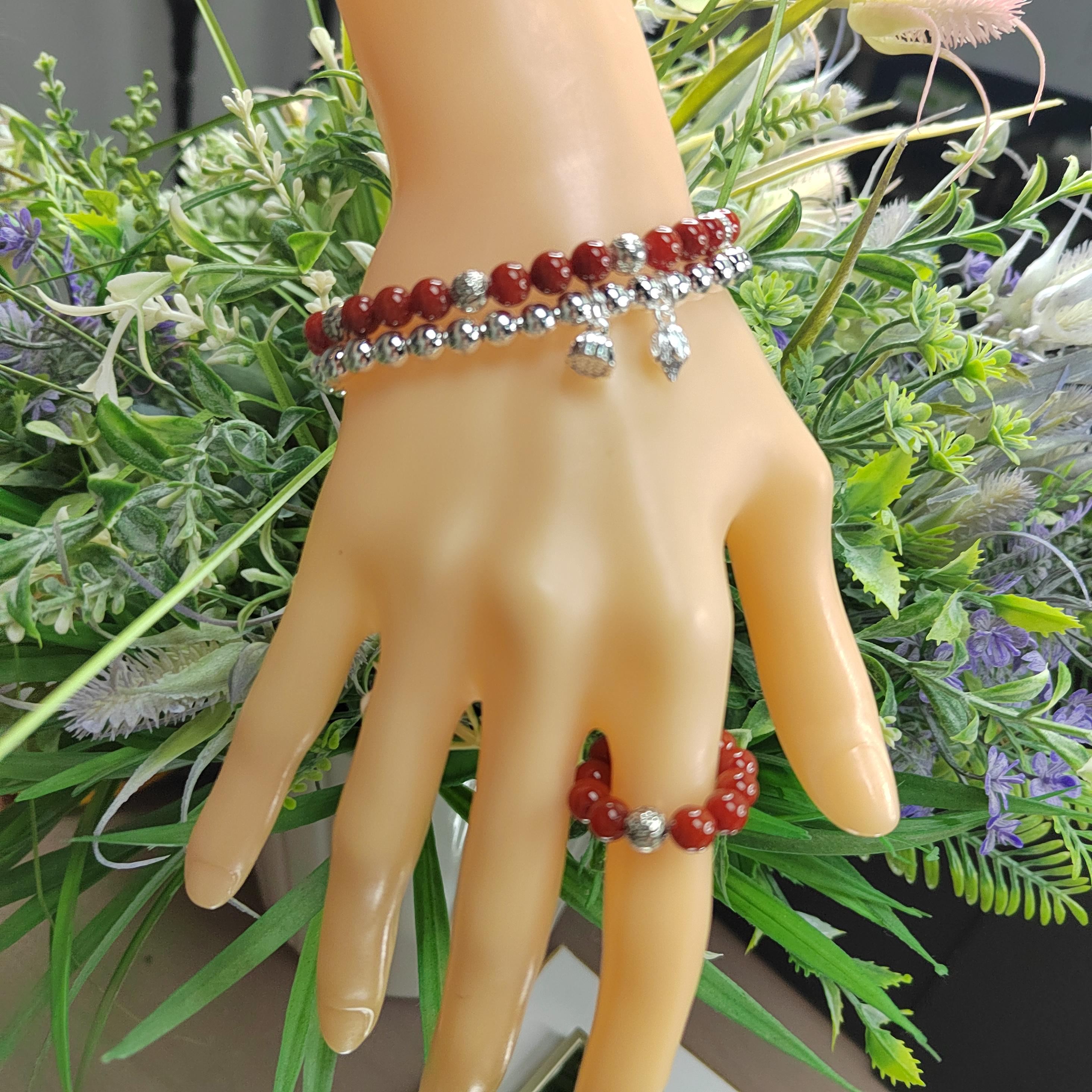 Handmade Natural Southern Yunna Baoshan| Sichuan Liangshan Oxblood Nanhong Agate| S999 Silver Filled Vermeil  Bracelet|Ring 3pcs Set SL346C