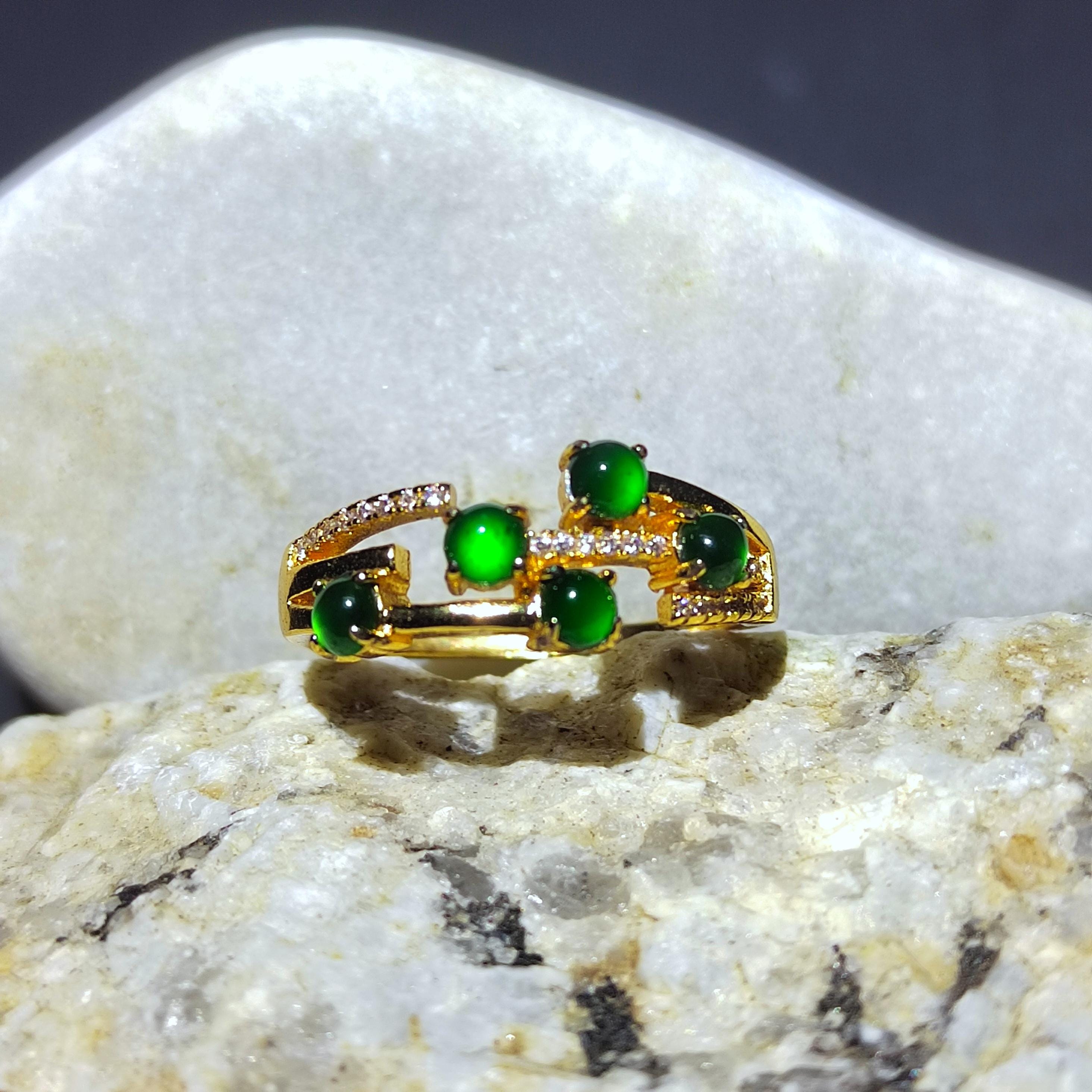 Elegant 5pcs Certified Imperial Green Guatemala Jadeite Rings, Untreated Natural Gemstones with Zircon, 18K Gold Plated SL247X6 - SL Precious