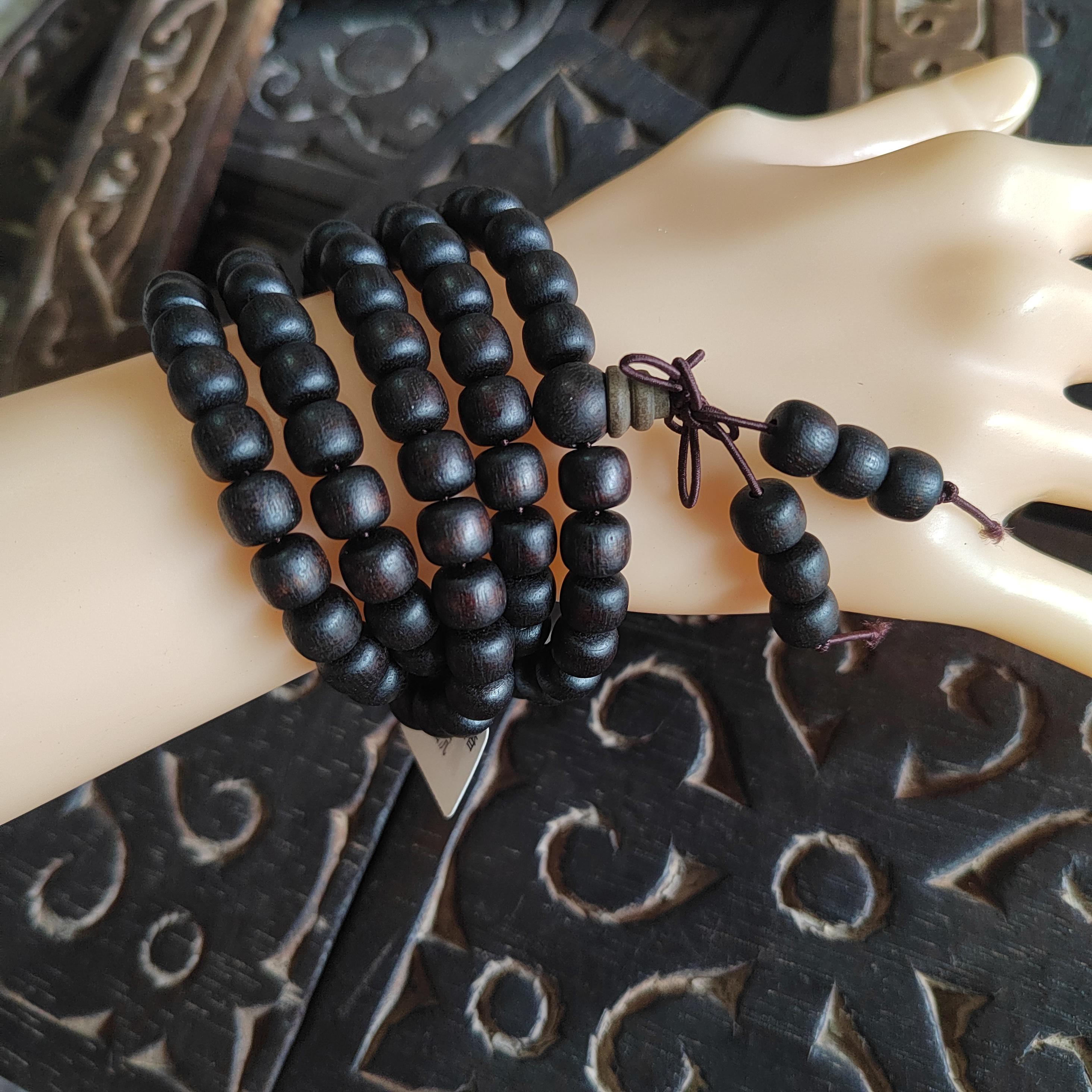 Natural Brunei Agarwood 108 Beads Mala Bracelet | Aromatic Healing Meditation Prayer Beads | SL420