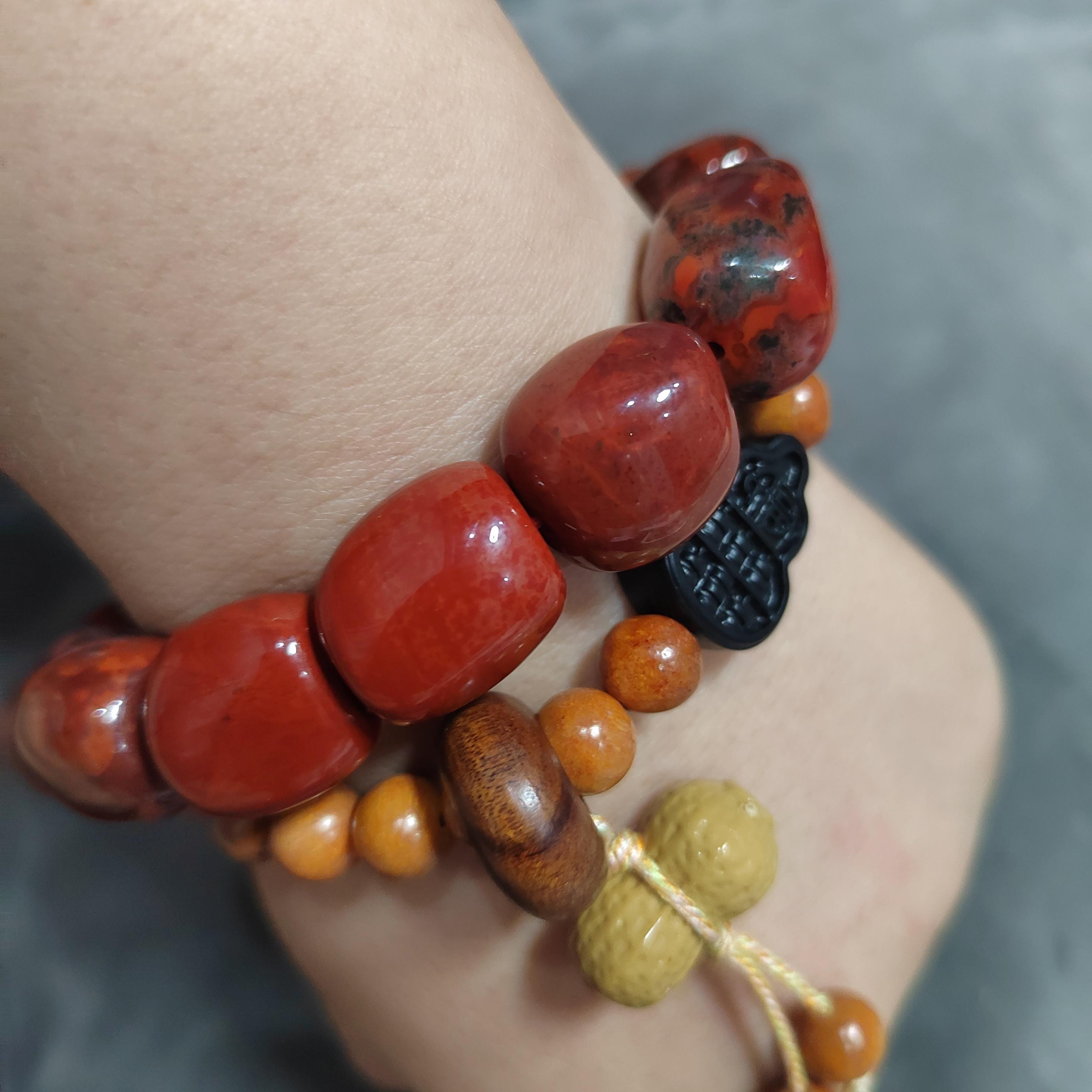 Certified A-Grade Natural Southern Sichuan Liangshan Waxi Ox Blood Large Uneven Cut Beads Bracelet SL381