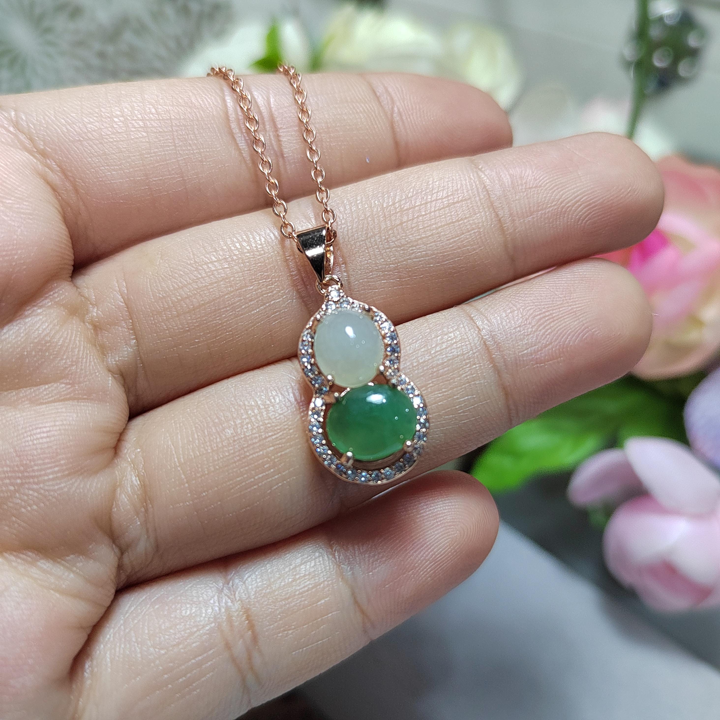 Exquisite Burmese Jadeite Pendant - Elegant White & Green Palette with Zirconia Accents SL093