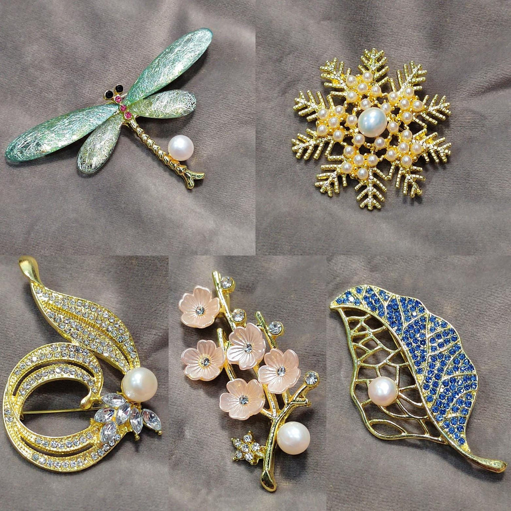Elegant Brouch Rhinestone Water Pearl Snow, Leaf, Dragonfly, Sakura, Floral, Party Casual or Anniversary SL145, SL146,SL147,SL148, SL149 - SL Precious