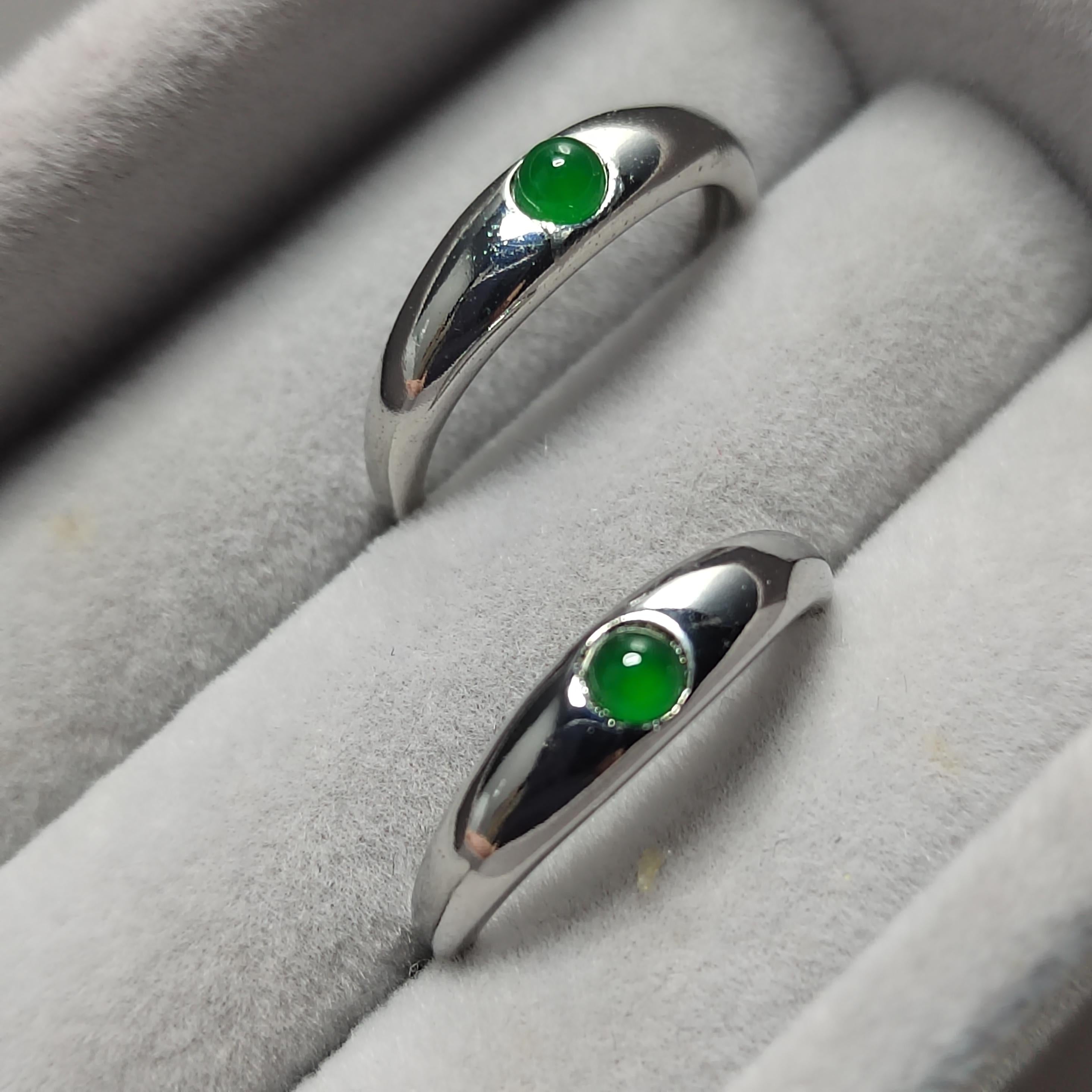 Certified A-Grade Natural Untreated Guatemala Imperial Green Minimalist Round Jadeite S925 Sterling Silver Ring SL246X5 - SL Precious
