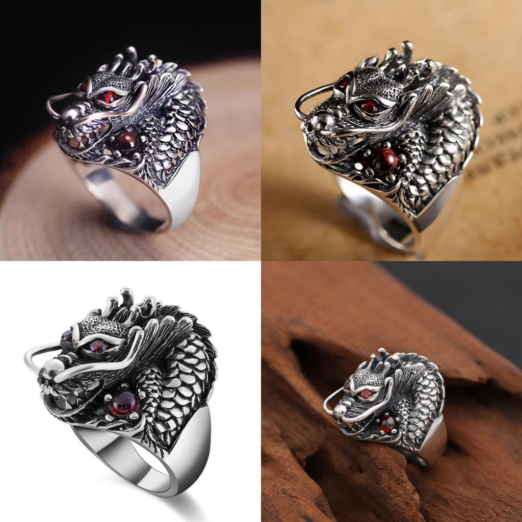 Large 925 Sterling Silver Dragon Ring | Red Zircon Accent | Thai Trend Design SL232 - SL Precious