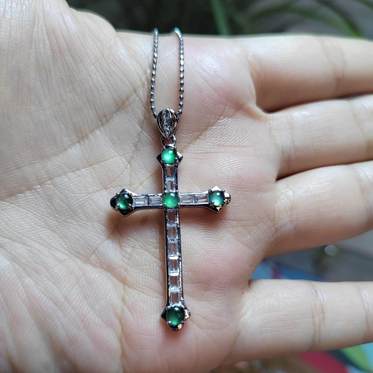 Certified Untreated A-Grade Burmese Icy Light Bulbs Natural Untreated Green Jadeite Cross Necklace | Christian Gift SL051 - SL Precious