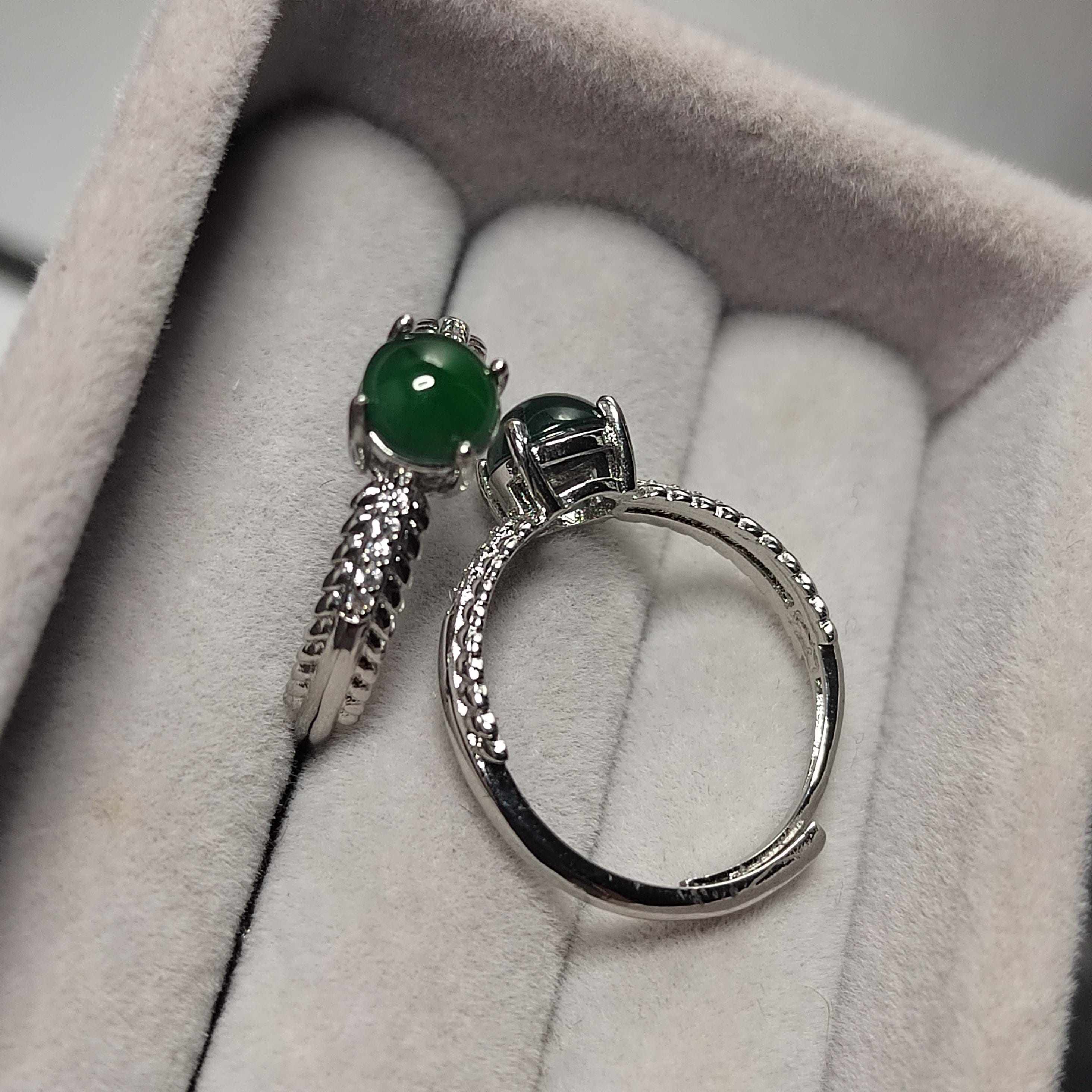 Certified A-Grade Natural Gemstone Untreated Guatemala Imperial Green Jadeite Simple Minimalist Design S925 Ring SL245X4