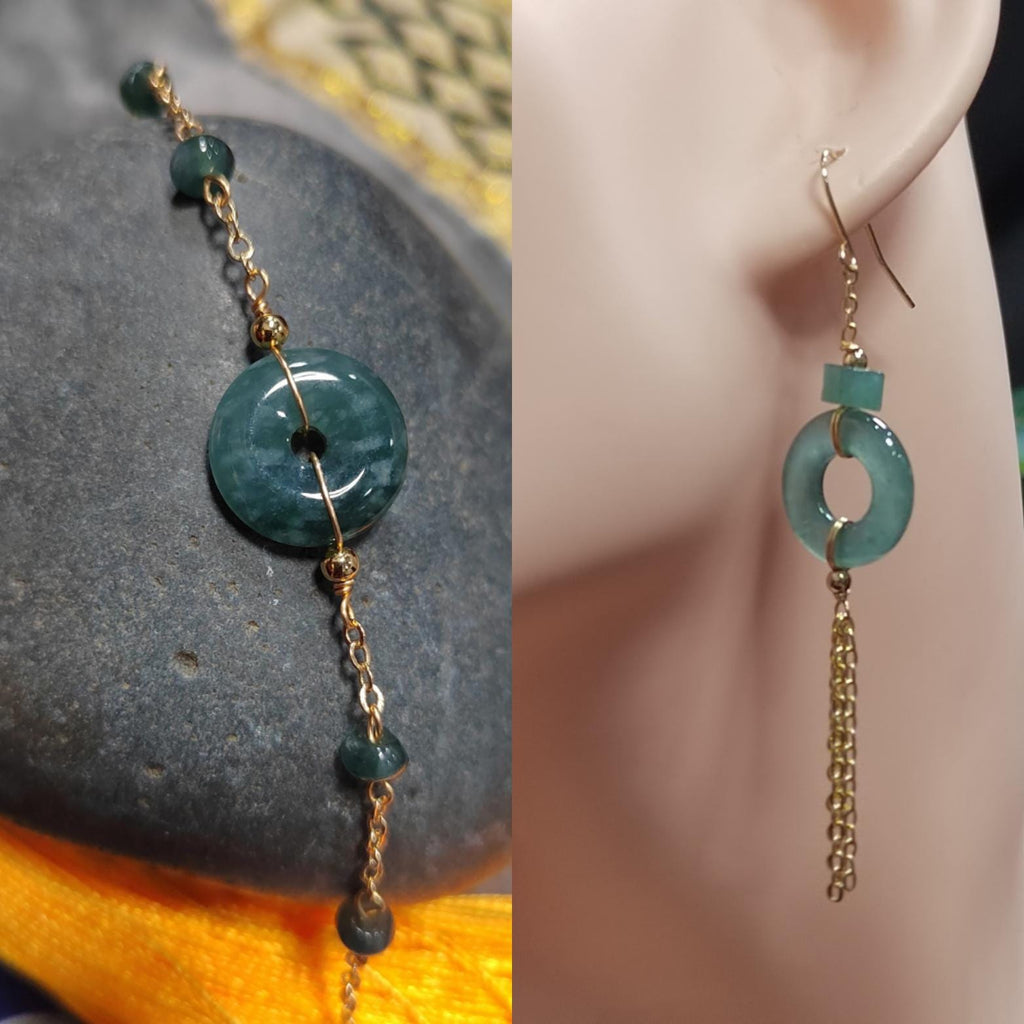 Certified Guatemala Icy Jadeite 2pcs Set | 14K Gold Filled | Minimalist Earrings & Bracelet | Elegant Pi Disc 平安扣 SL117