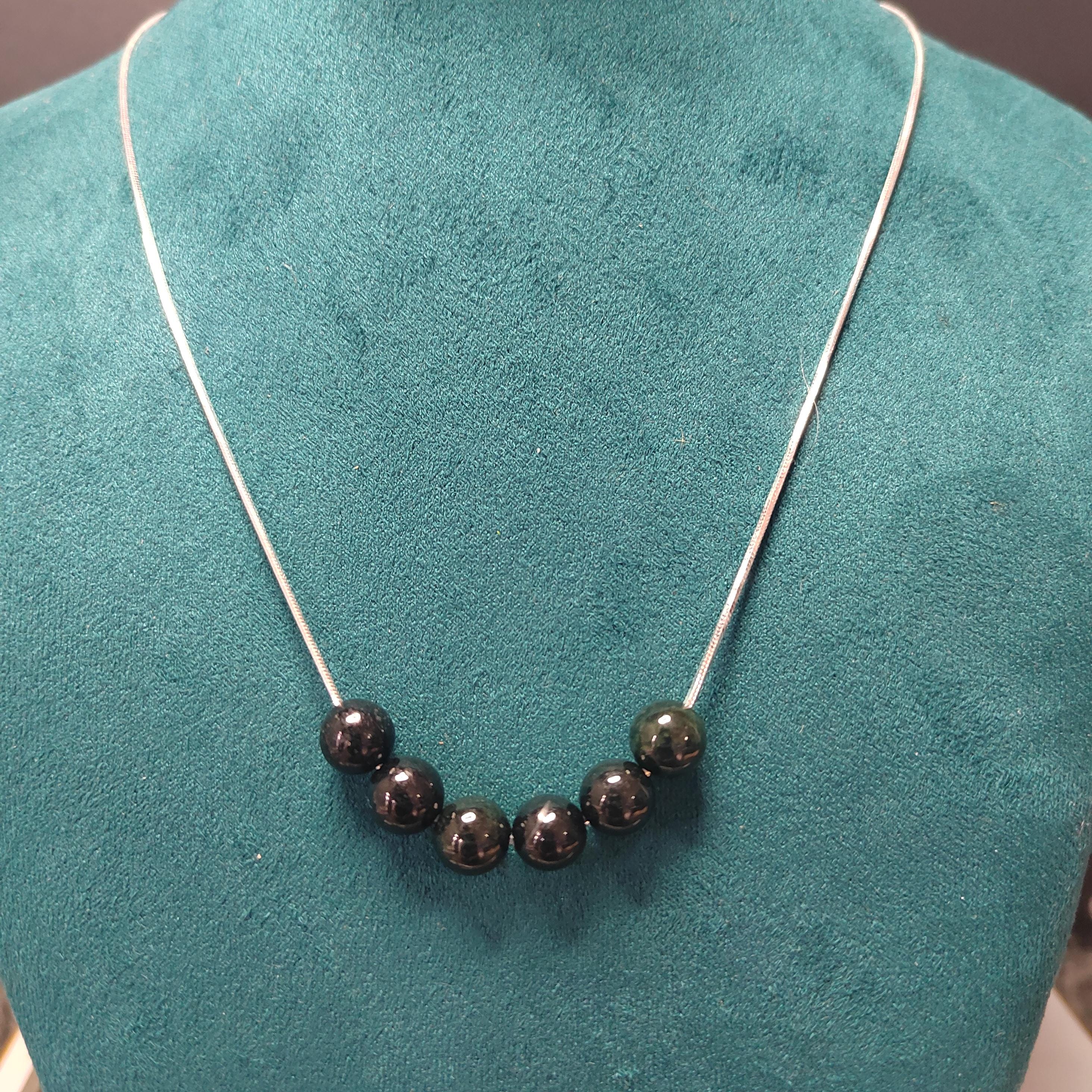 Burmese Black Jadeite Lotus Necklace: S9999 Silver Minimalist Chain SL330 / SL330B