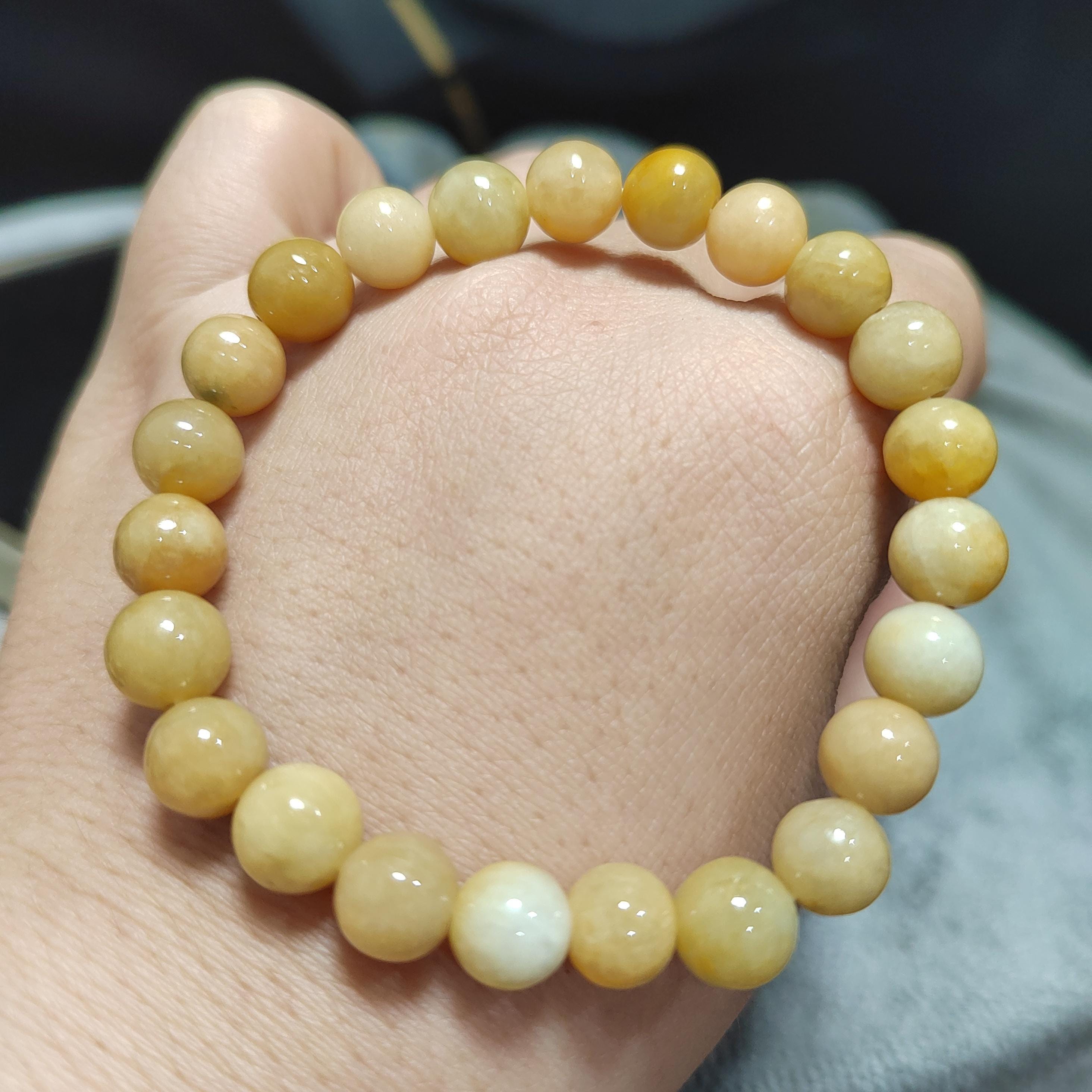 Certified Natural Untreated Burmese Yellow|Green|White Icy Bead Jadeite Bracelet 8mm SL364