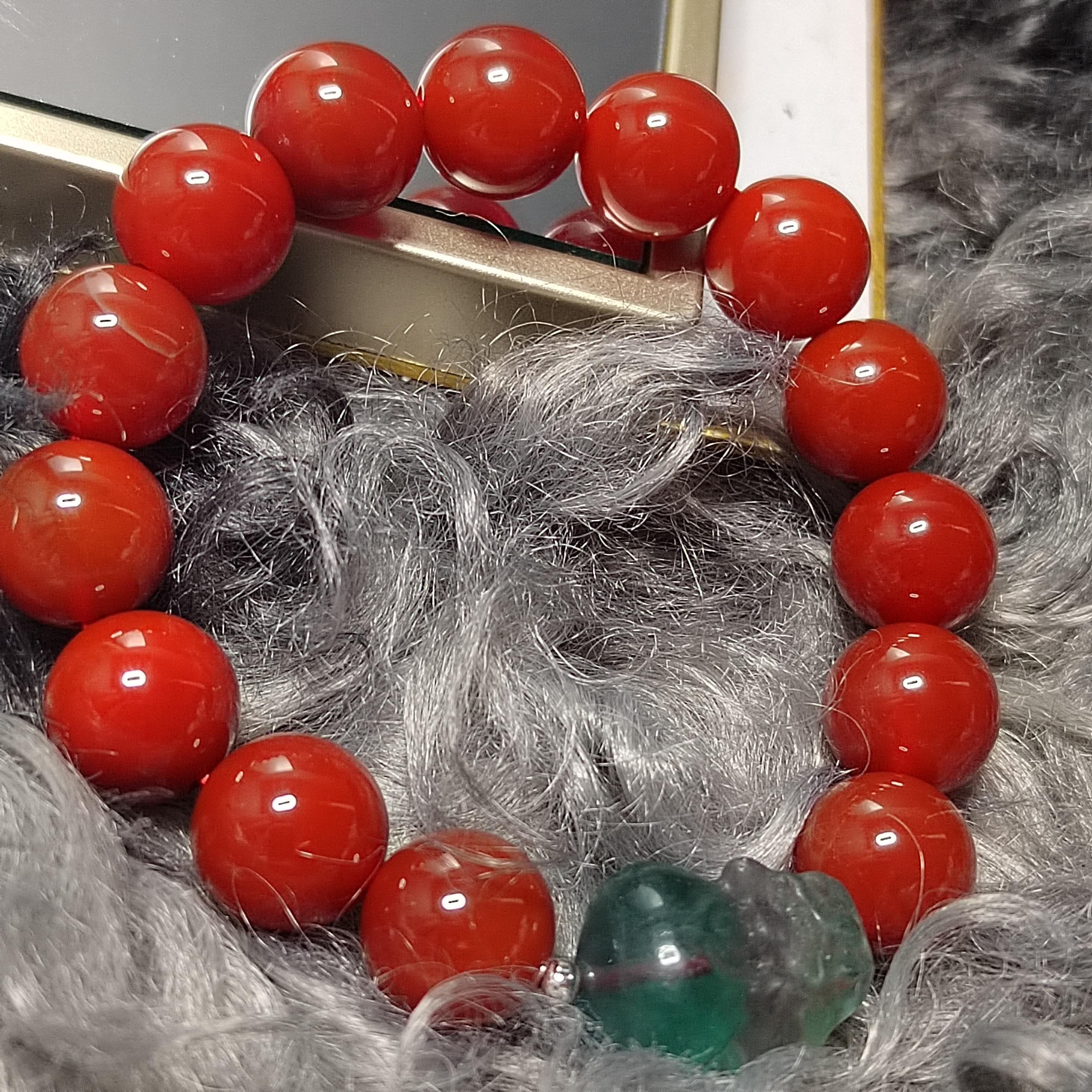 Certified A-Grade Natural China Baoshan Southern Red Oily Nanhong & Fluorite Brave Troops Bead Bracelet Handmade Design SL282