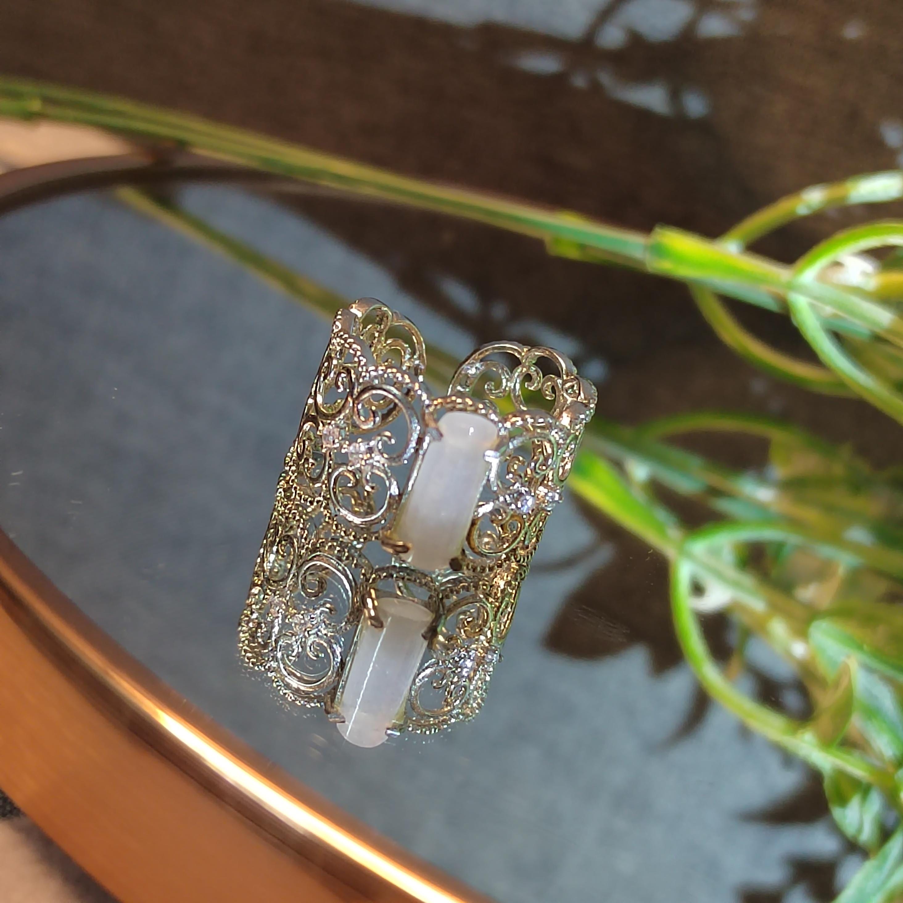 Certified Burmese Gemstone Elegant White Icy Lace Cylinders Design Natural Untreated Ring Jewelry for Special Occasion, Wedding, SL129 - SL Precious