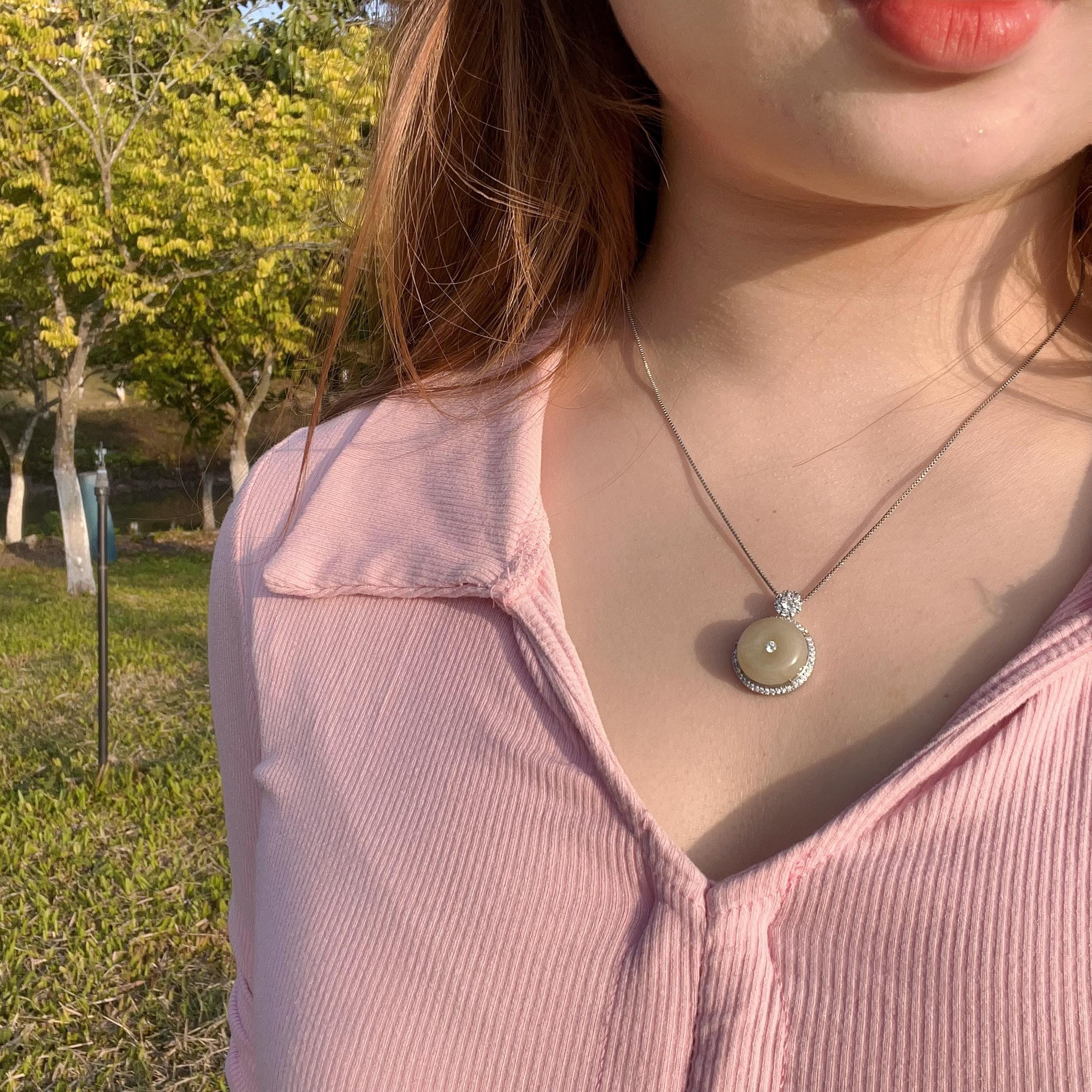 Certified A-Grade Natural Untreated Burmese Tea Yellow Donut Zircon Luxury Jadeite Pendant Necklace S925 SL264X23