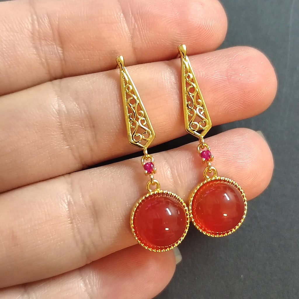 Certified Icy China Baoshan Southern Red Nanhong Agate S925 Silver Stud Dangle 中国风  古法掐丝工艺镶嵌  原矿南红冰红细长耳饰 SL261X20