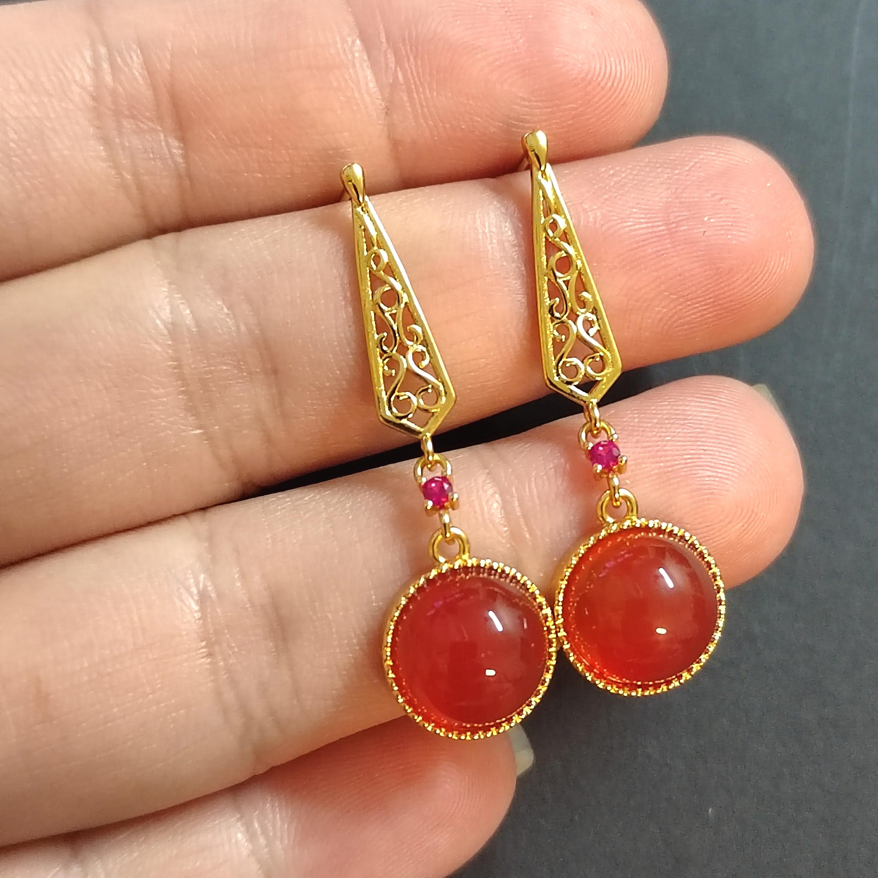 Certified Icy China Baoshan Southern Red Nanhong Agate S925 Silver Stud Dangle 中国风  古法掐丝工艺镶嵌  原矿南红冰红细长耳饰 SL261X20
