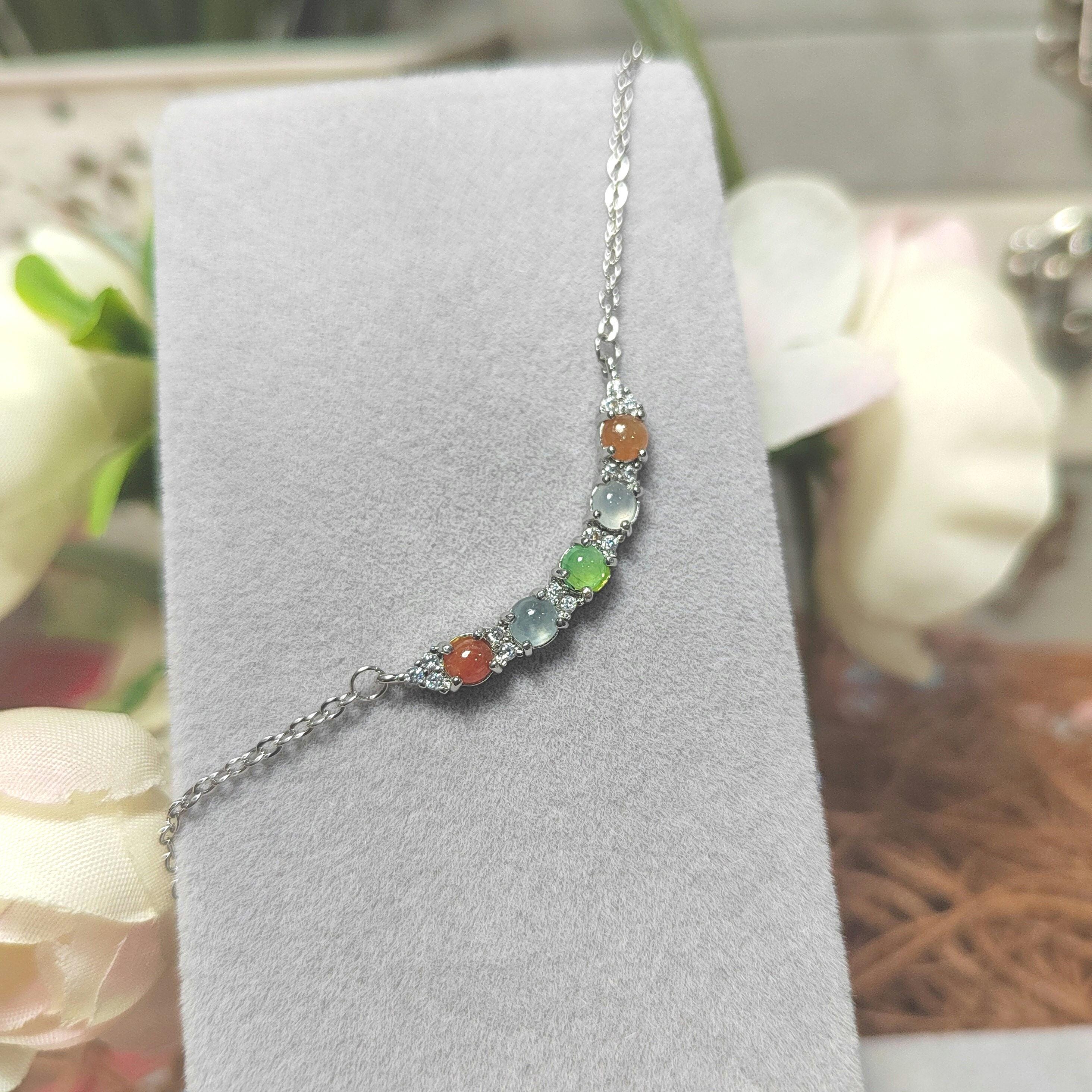 Five Color Icy Clean A-Grade Burmese Minimalist Pendant Necklaces Jadeite 925 Sterling Silver with 18k White Gold Plated SL074 - SL Precious
