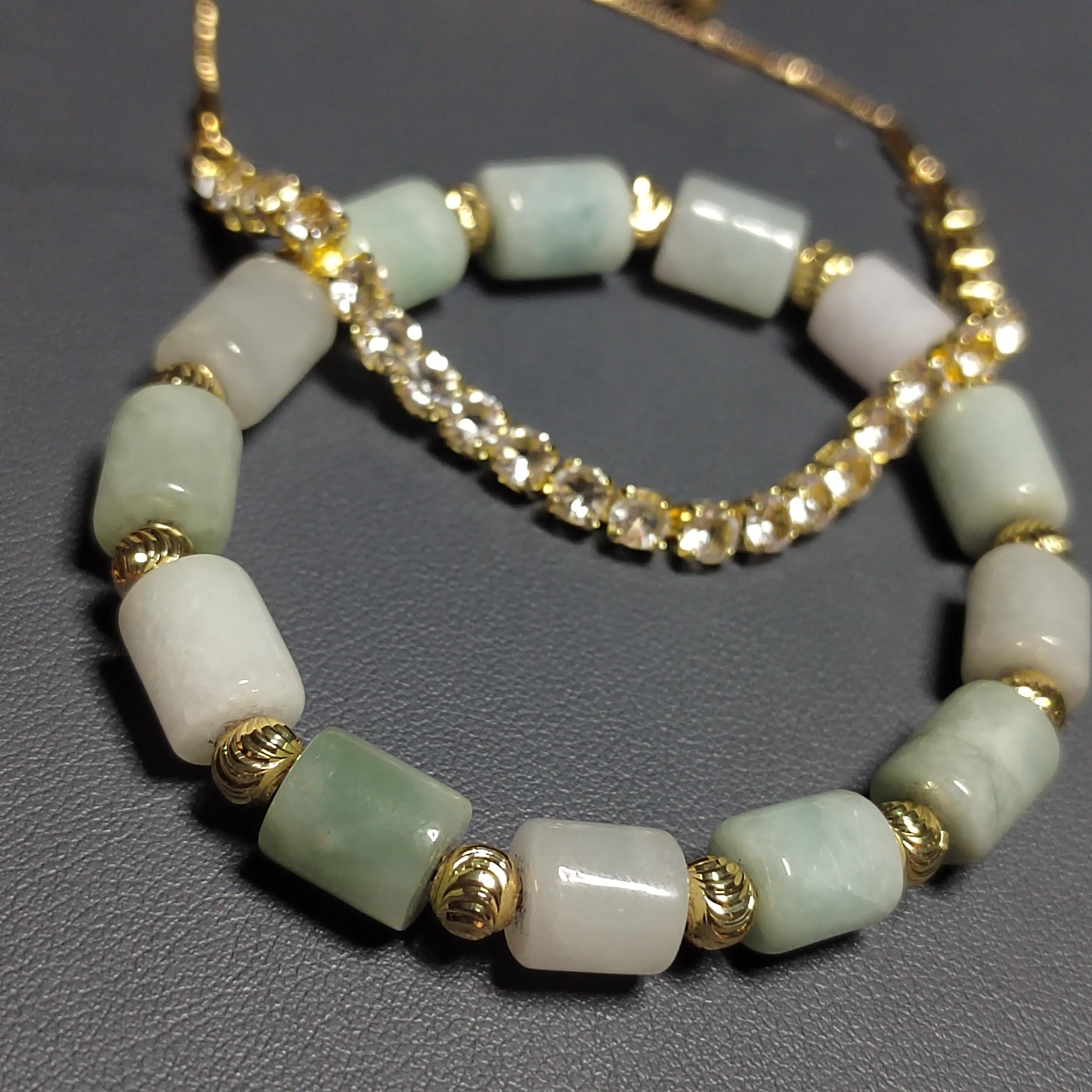 Burmese Cylindrical Beads Jadeite Bracelet With Free Rhinestone Bracelet Double Layer Design SL160