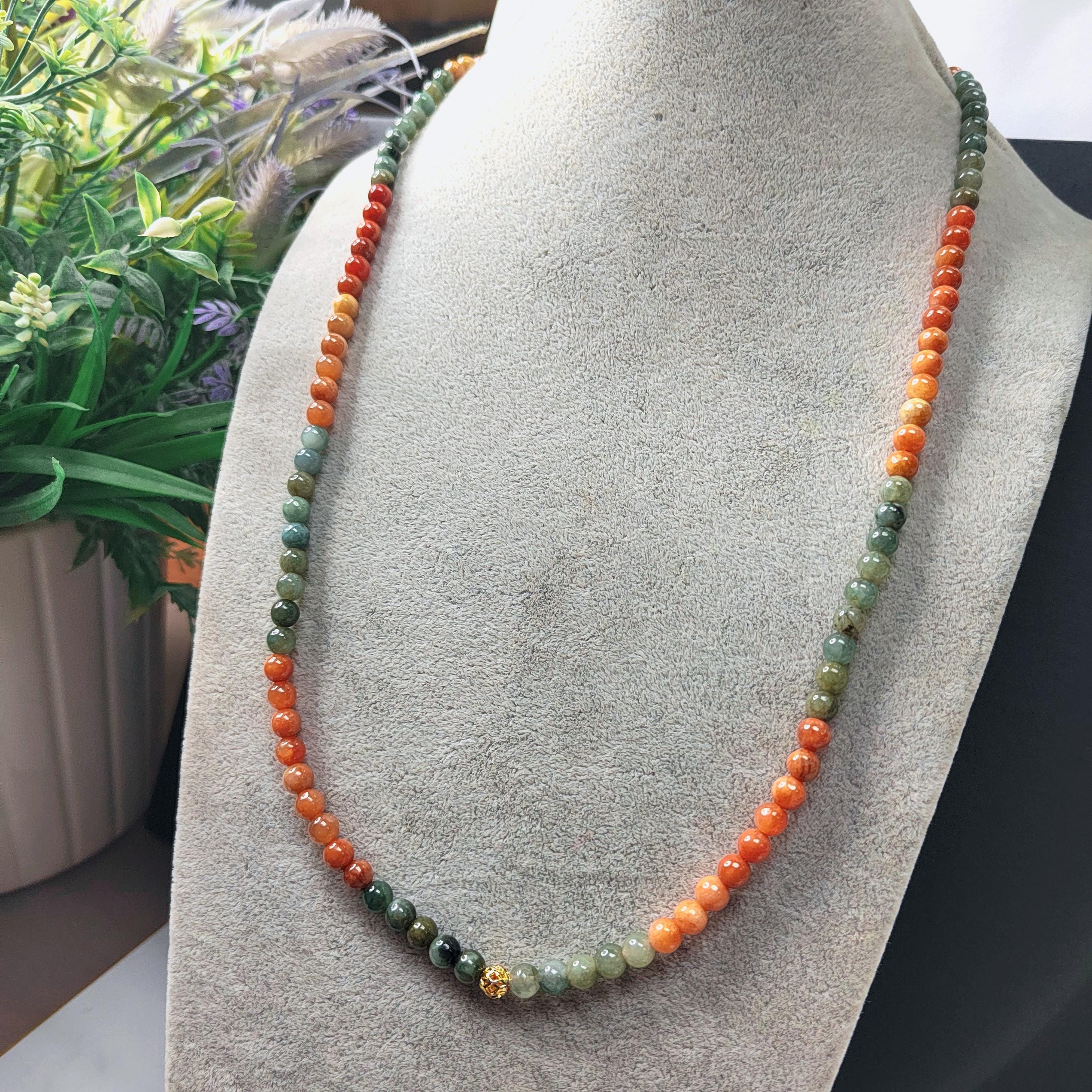 Certified Burmese Jadeite Red-Yellow-Green 14k Plated Natural A Grade Bead 2 Ways Bracelet/Necklace Design SL354