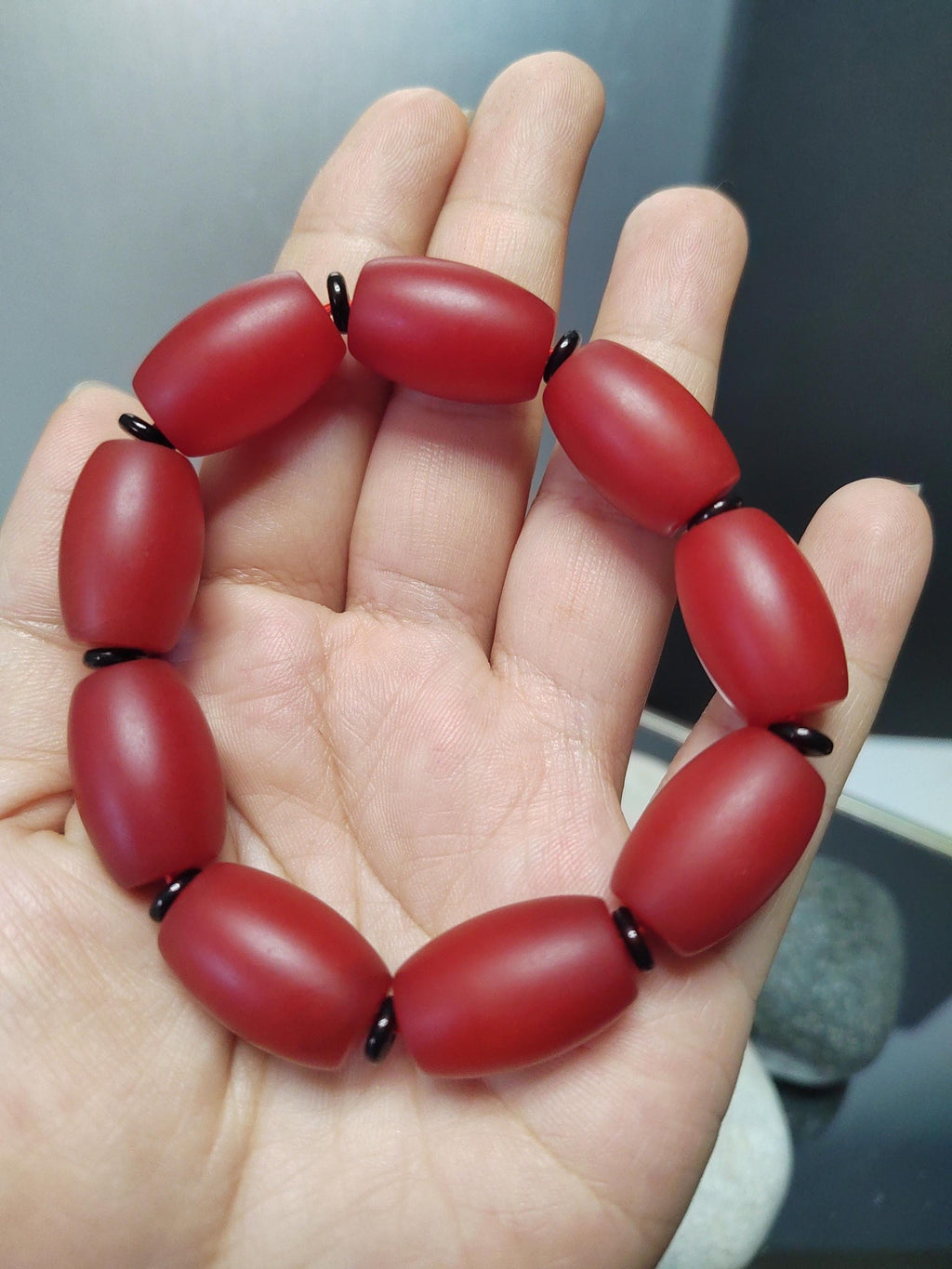 Certified A-Grade Natural Yunnan Baoshan Southern Red Nanhong Agate Cylinder Beads Bracelet SL270X29