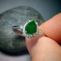 Certified A-Grade Natural Untreated Burmese Elegant Tear Drops Imperial Green With Zircon Set S925 Sterling Silver Jadeite Ring SL243X2 - SL Precious