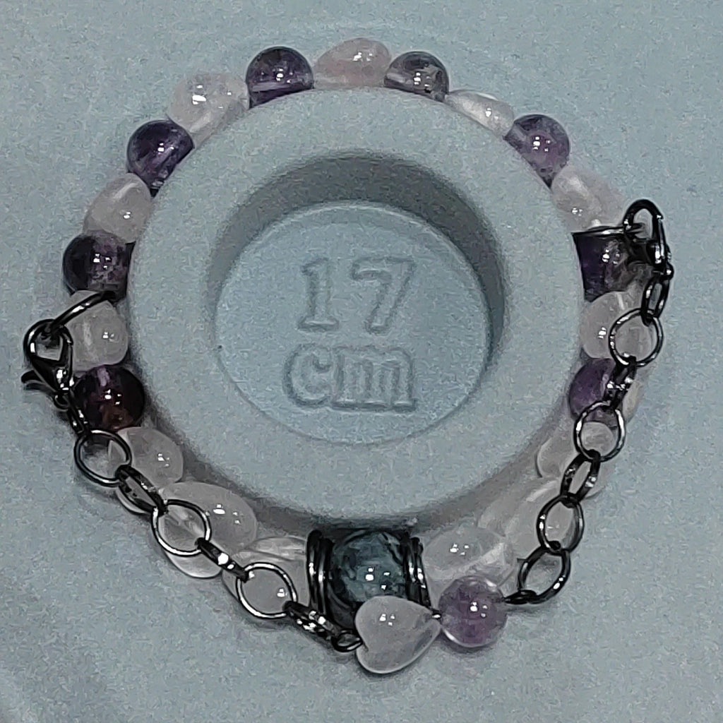 Handmade Trendy Design Rose Pink Quartz, Auralite 23 Amethyst and Wuji Jadeite Bracelet & Earring Set SL015 - SL Precious