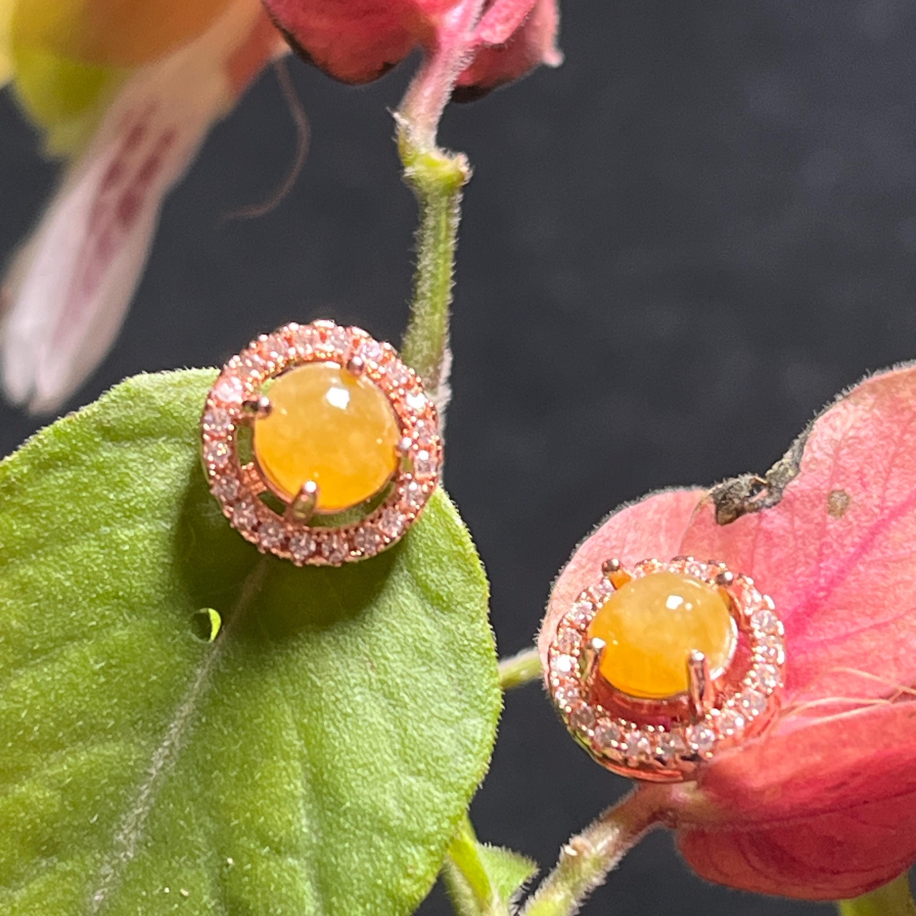 Certified Burmese A-Grade 4 Colors Icy White| Yellow| Apple Green| Red Jadeite Earrings 18k Rose Gold Plated on S925 Sterling Silver SL348 - SL Precious