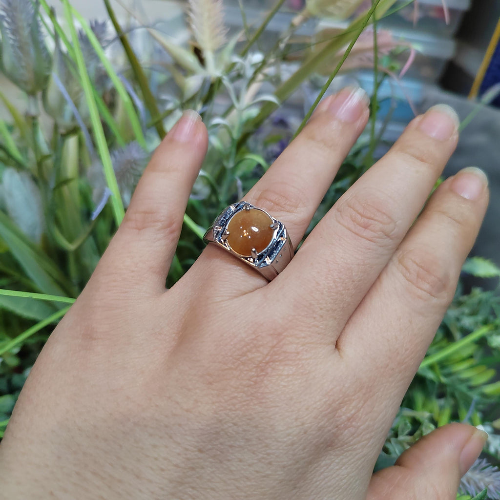 Large Luxury Certified Burmese Natural Gemstone Untreated Man Ring White Icy/ Natural Sugar Cane Yellow Jadeite For Him SL165 SL166 - SL Precious