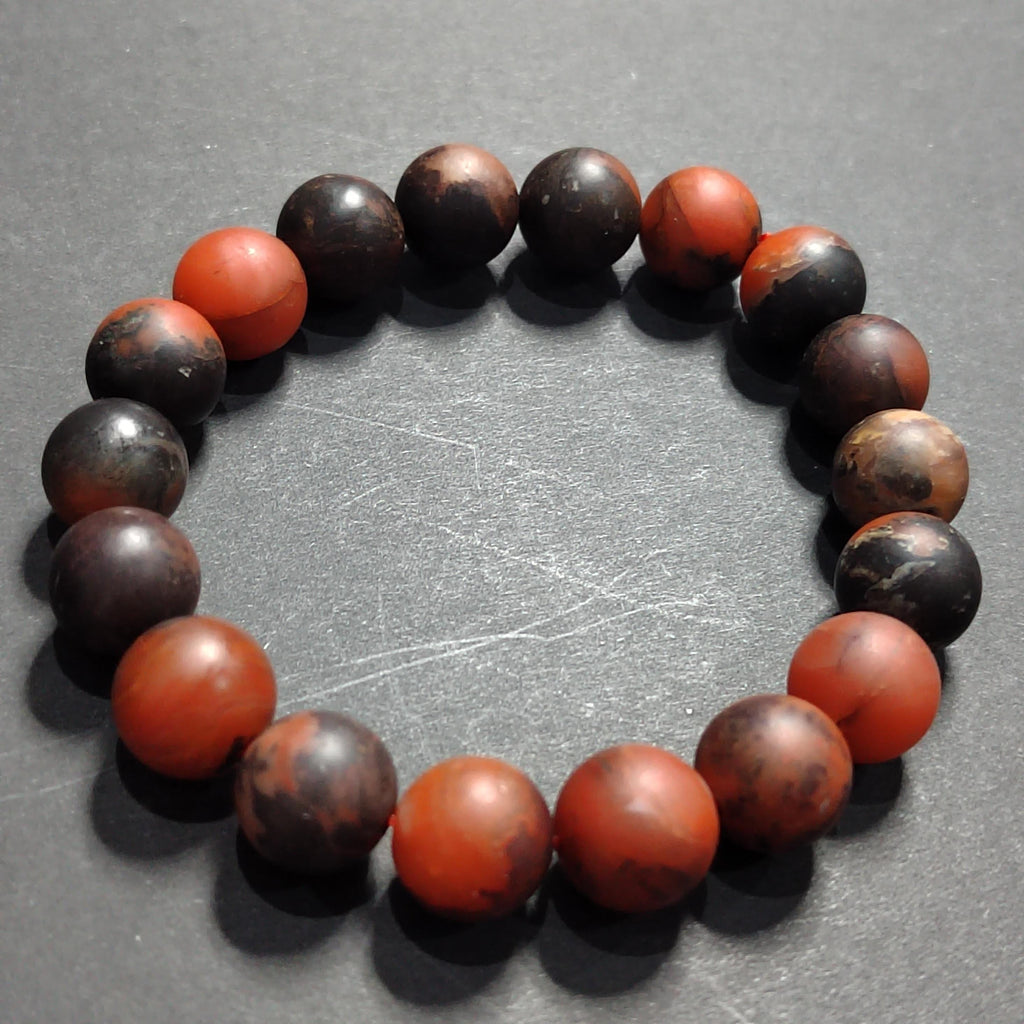 Ebony Wood Bead Bracelet Set with Certified Baoshan Nanhong Agate Matte 11.5mm | 2pcs Natural Bracelets 15mm & 11.5mm SL379