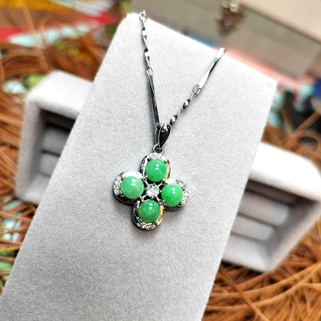Elegant Burmese Green Jadeite Necklace with Zirconia - Genuine A-Grade Gemstone on 925 Silver Chain SL039 - SL Precious