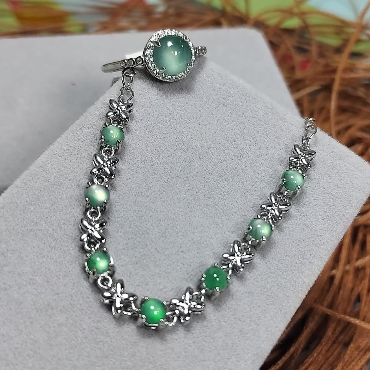 Certified A-Grade Glowing Light Effect Jadeite 925 Silver Ring & Bracelet Set | For Her SL035