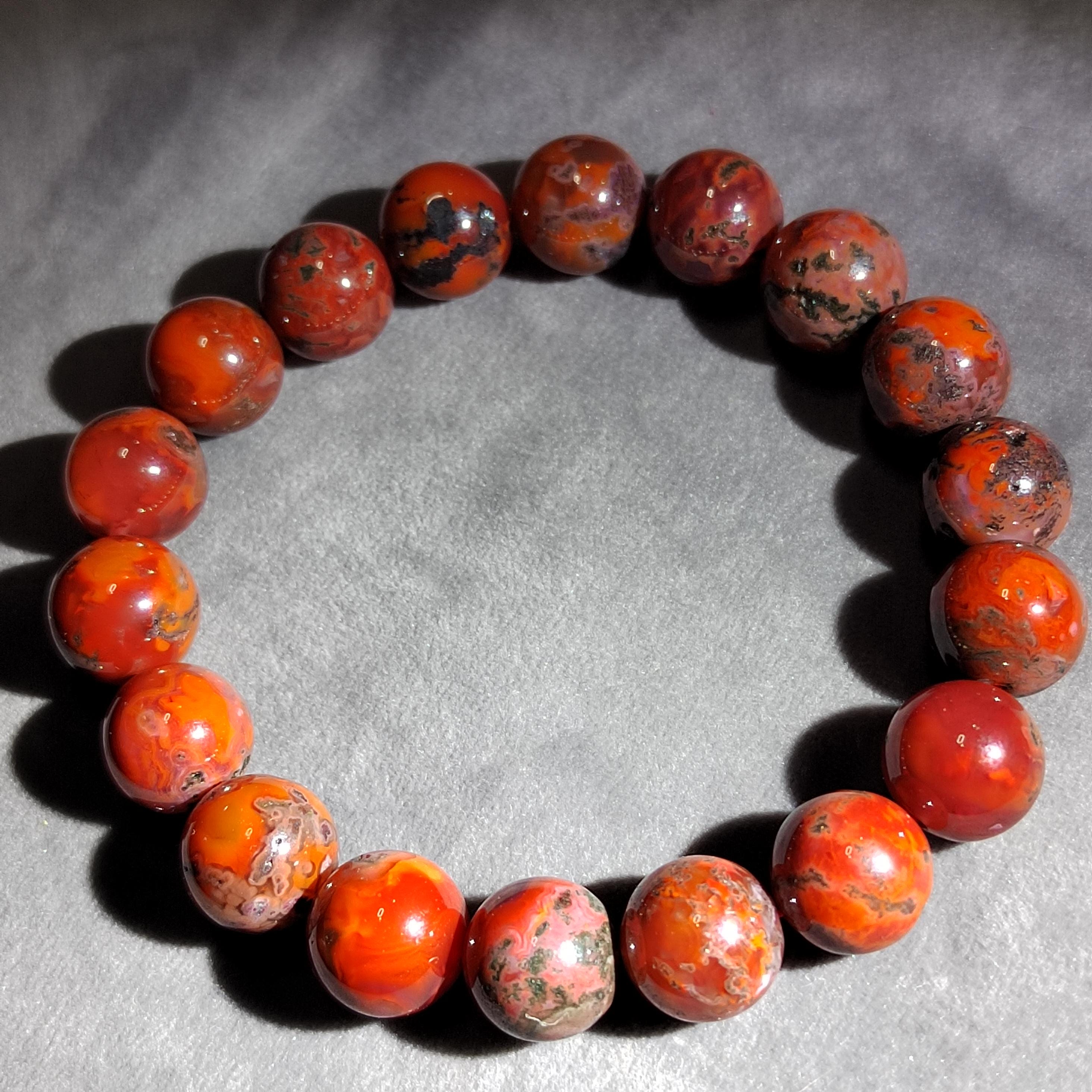 Certified A-Grade Natural Southern Sichuan Liangshan Waxi Deep Red Nanhong Agate|Raw Skin| Iron Skin Shine Surface Beads Bracelet SL385