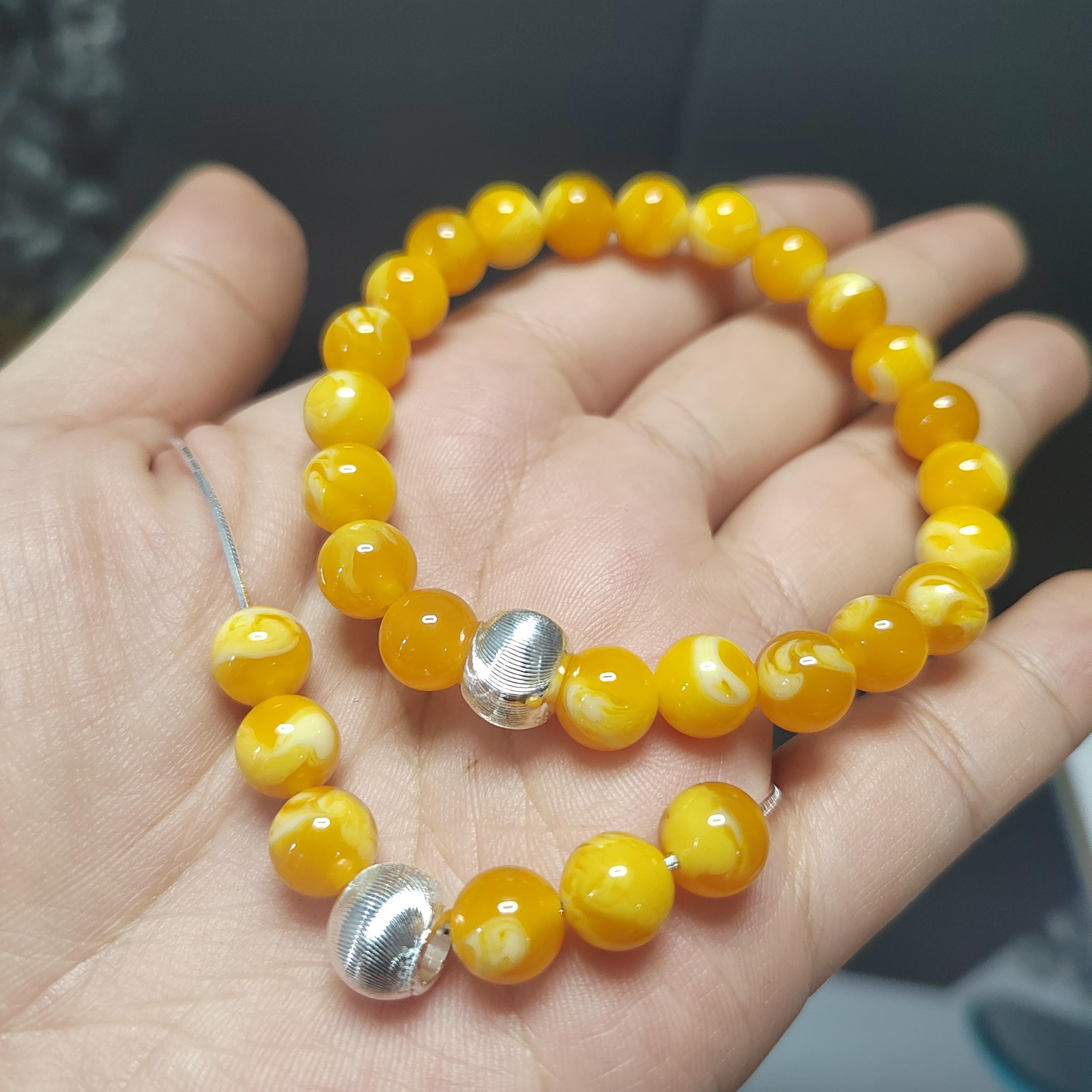 2pcs Set | Natural Russian Beeswax Amber Bead Bracelet & Necklace | Handmade Minimalist Jewelry SL329