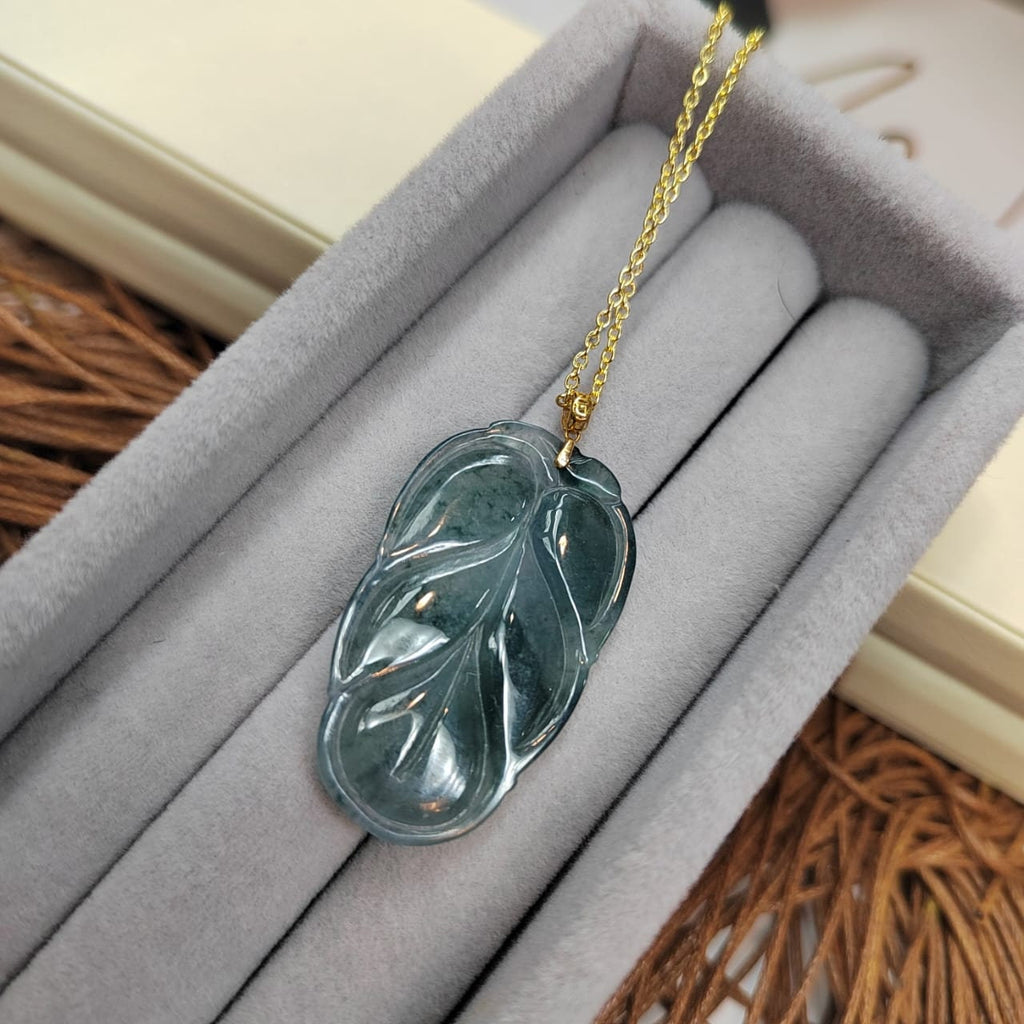 Luxurious 18k Gold Pendant with Certified Guatemala Leaf Jadeite | A-Grade Translucent Gemstone SL8017 - SL Precious