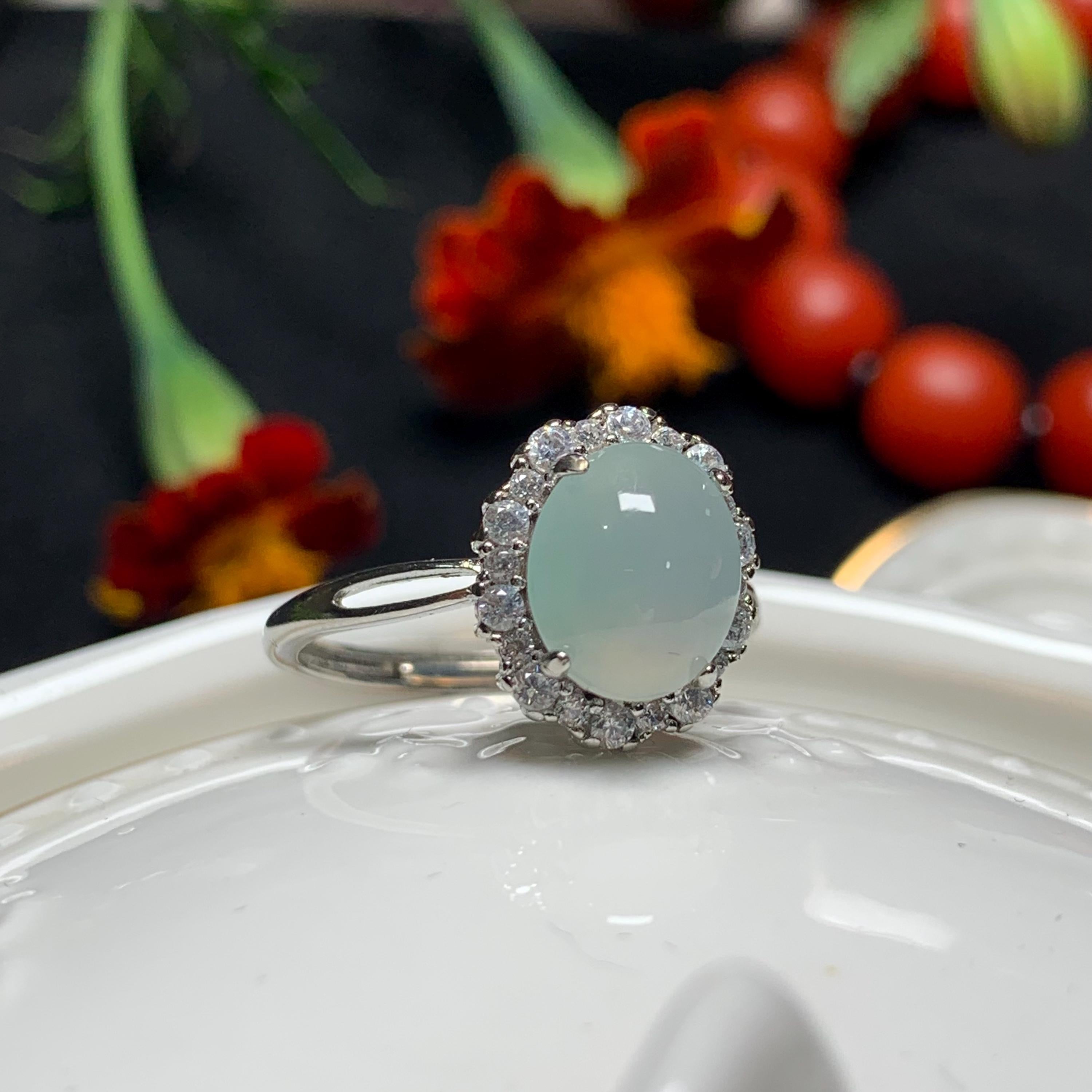 Certified Elegant Natural Untreated Burmese White Icy Jadeite Zircon Set S925 Sterling Silver Ring Engagement, Wedding, Any Occasion SL249X8 - SL Precious