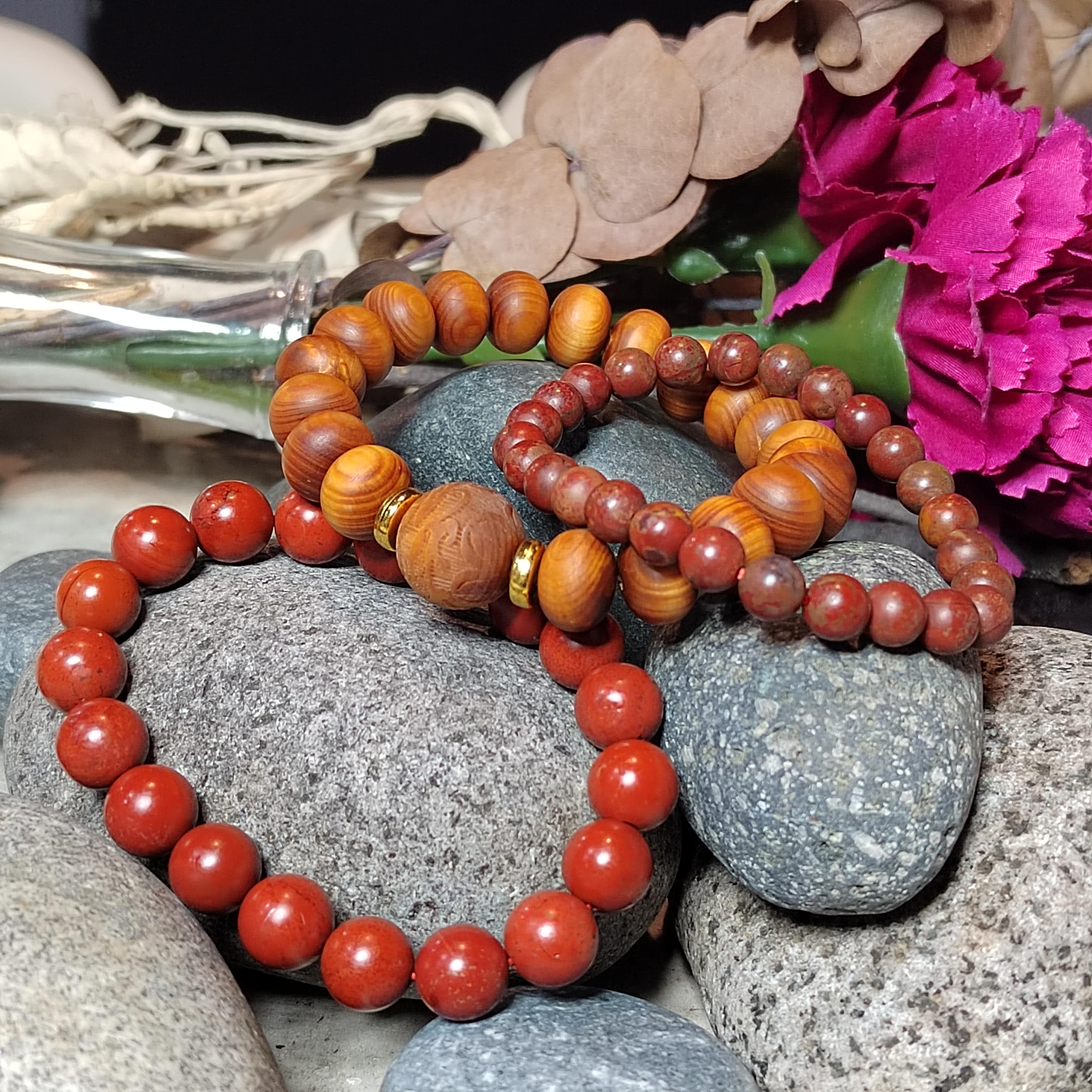 3pcs Set Aromatic Wood Bracelets with Wujia South Red Agate Accent |Ya Bai Thuja| Carved Cypress| Natural Aroma| Panwan Ready SL415