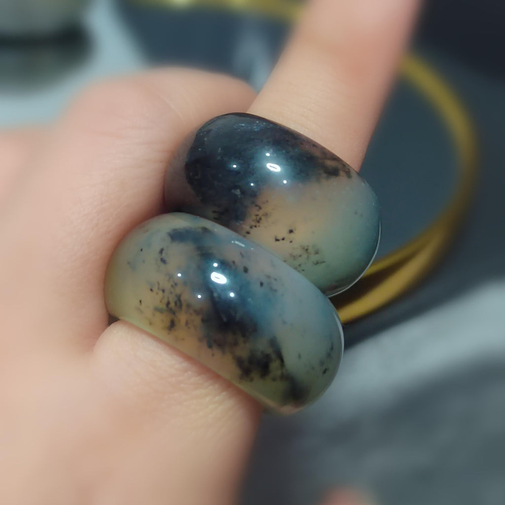 Natural Untreated China Xiuyu Ring |Thumb Ring | Round Cut | Beauty of Nature - Black & White Oil Painting Designs | Two Designs SL300 SL301 SL Precious