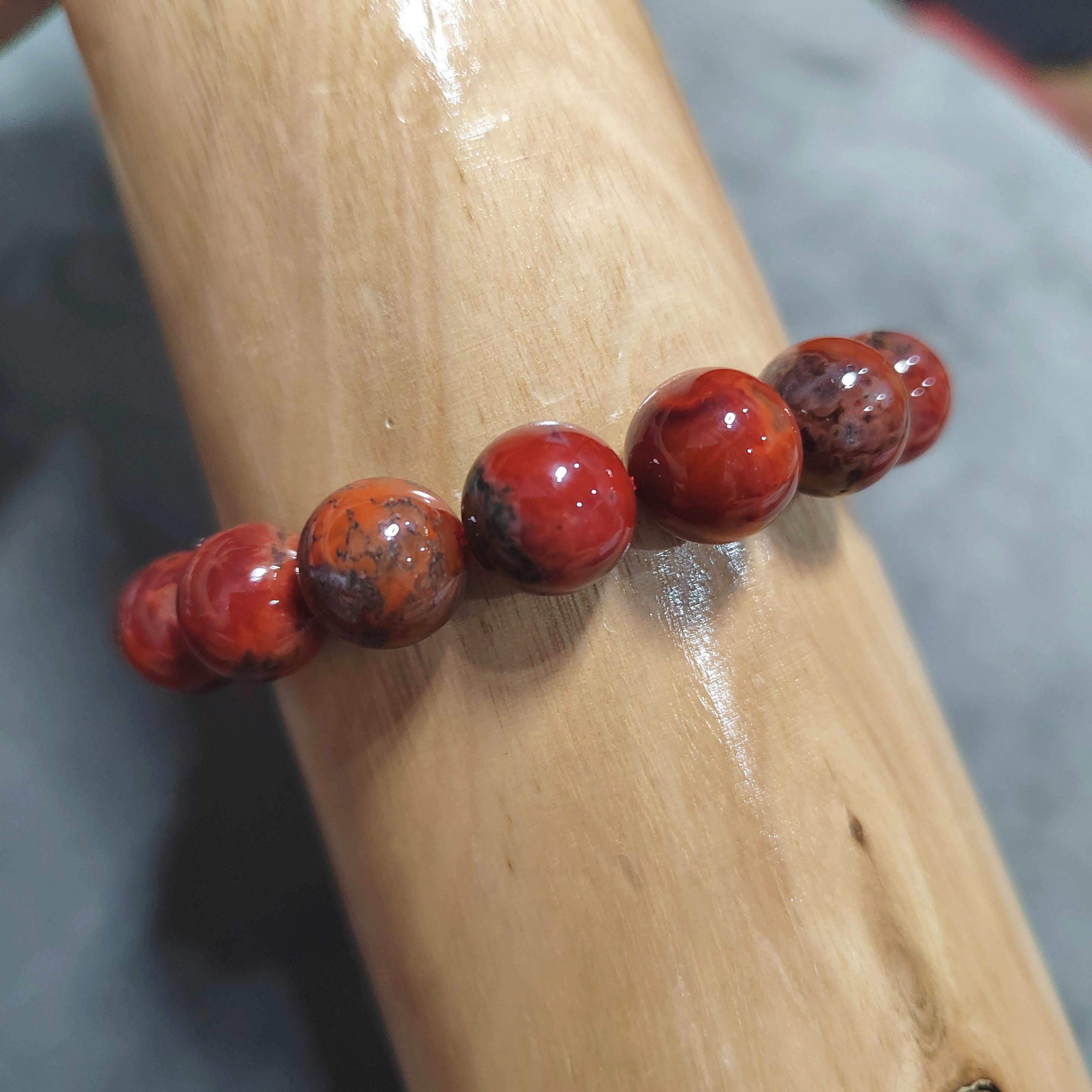 Certified A-Grade Natural Southern Sichuan Liangshan Waxi Deep Red Nanhong Agate|Raw Skin| Iron Skin Shine Surface Beads Bracelet SL385
